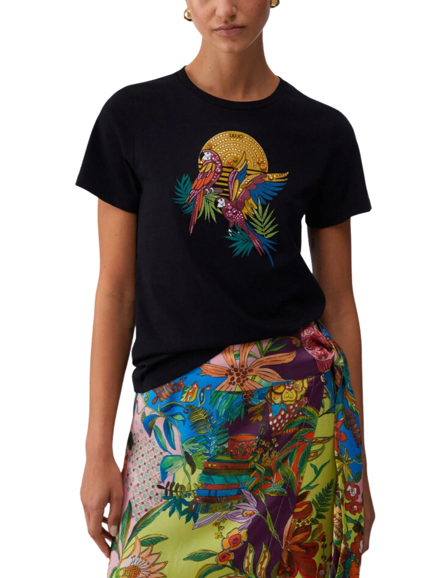 T-shirt Liu Jo donna manica corta modello Parrots nero