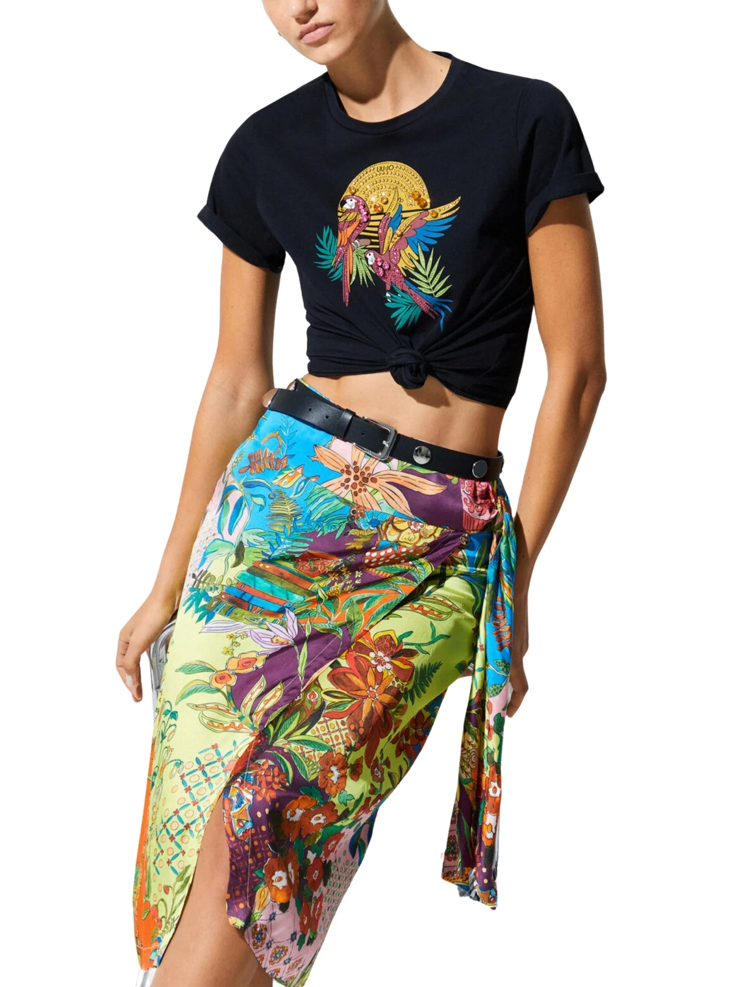 T-shirt Liu Jo donna manica corta modello Parrots nero - Image 4
