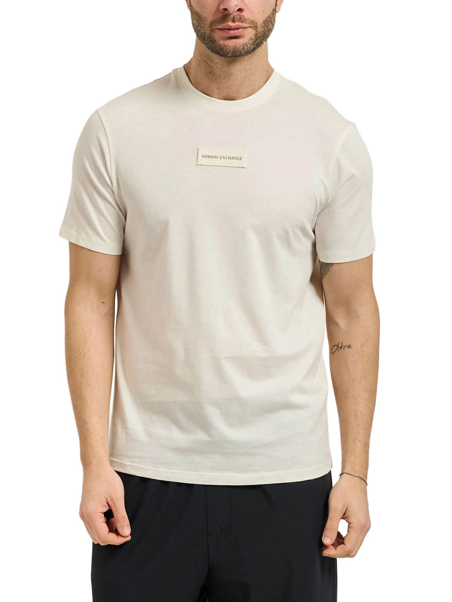 T-shirt Armani Exchange Uomo manica corta patch logo crema