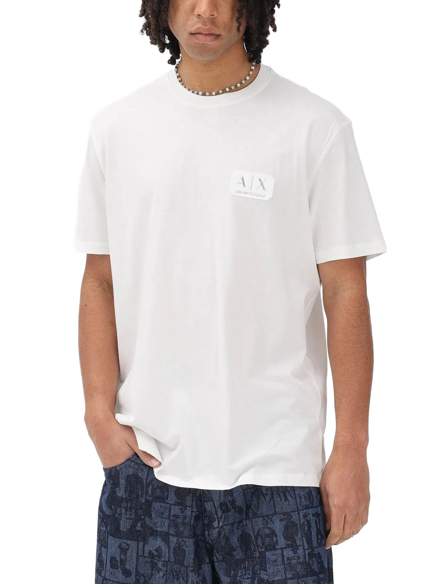 T-shirt Armani Exchange Uomo manica corta plaque logo bianco