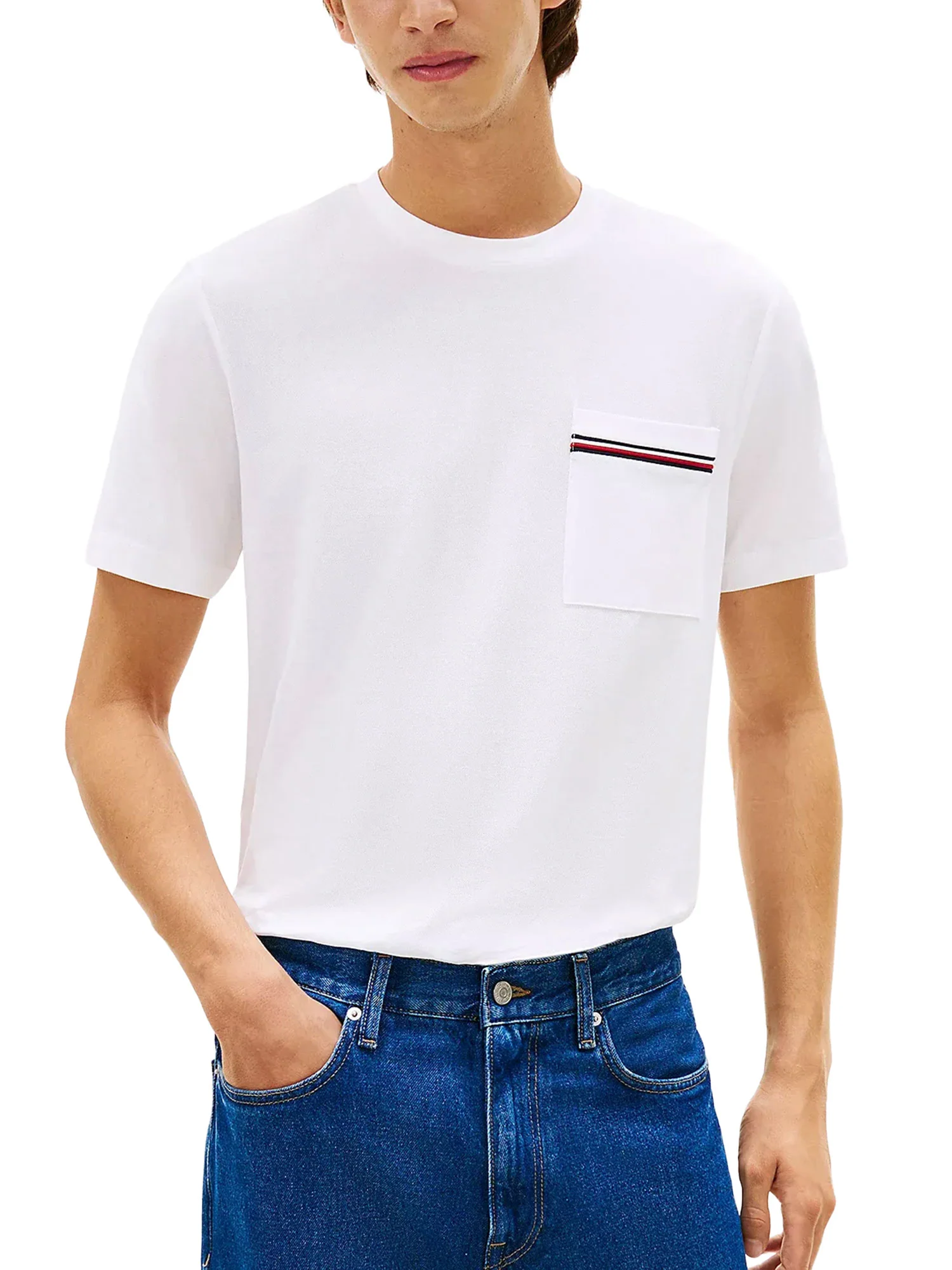 T-shirt con maniche corte Tommy Hilfiger modello pocket global stripe bianco