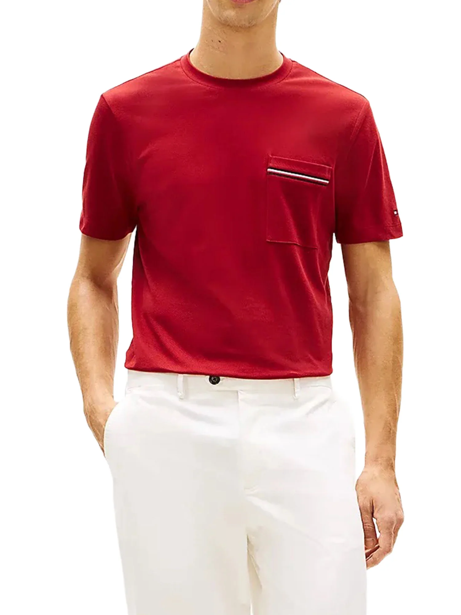 T-shirt con maniche corte Tommy Hilfiger modello pocket global stripe rosso