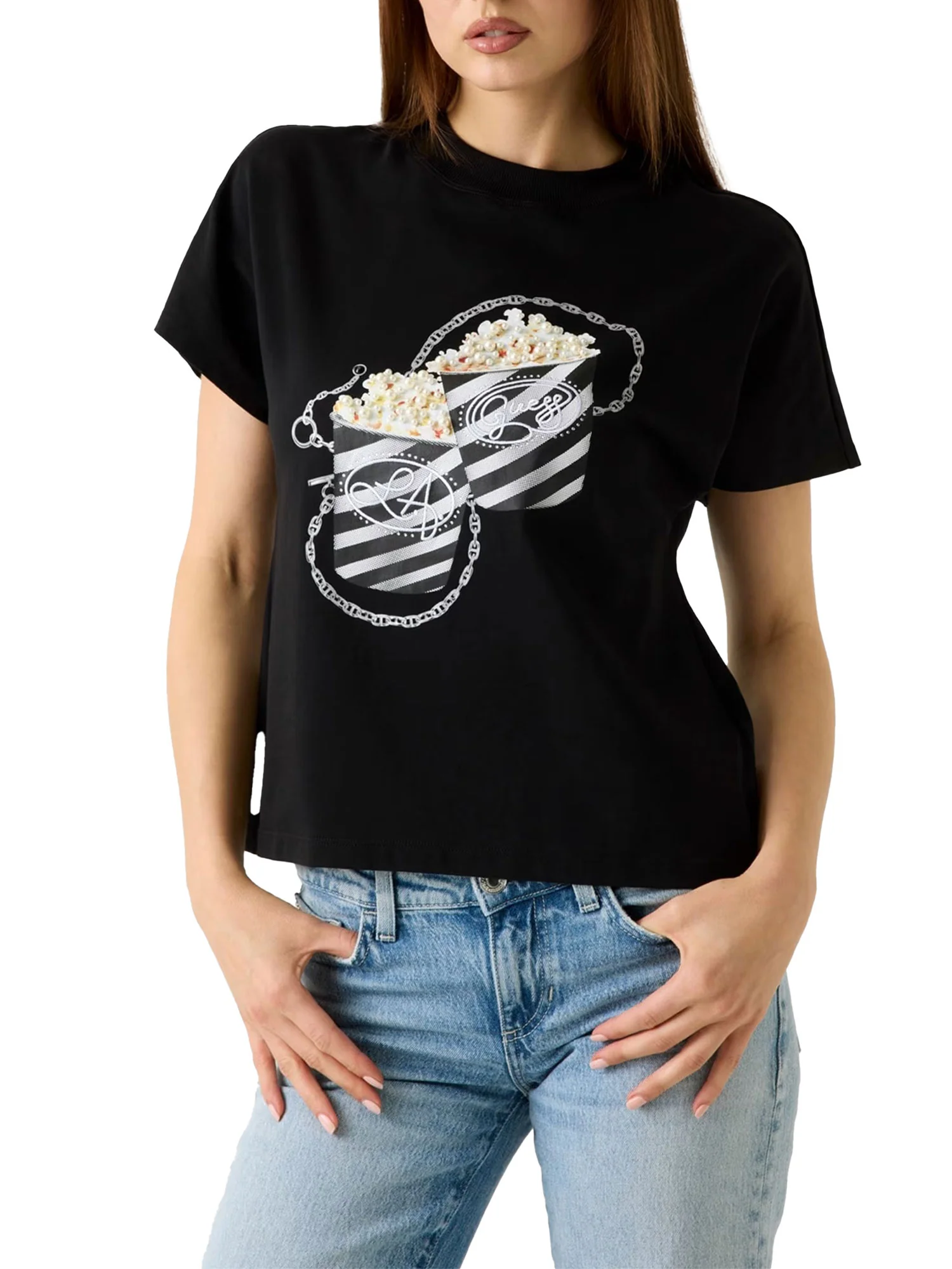 T-shirt Guess Donna popcorn nero