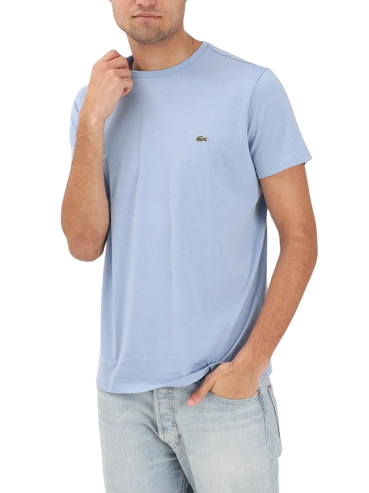 T-shirt Lacoste uomo con maniche corte modello regular prima cotton celeste