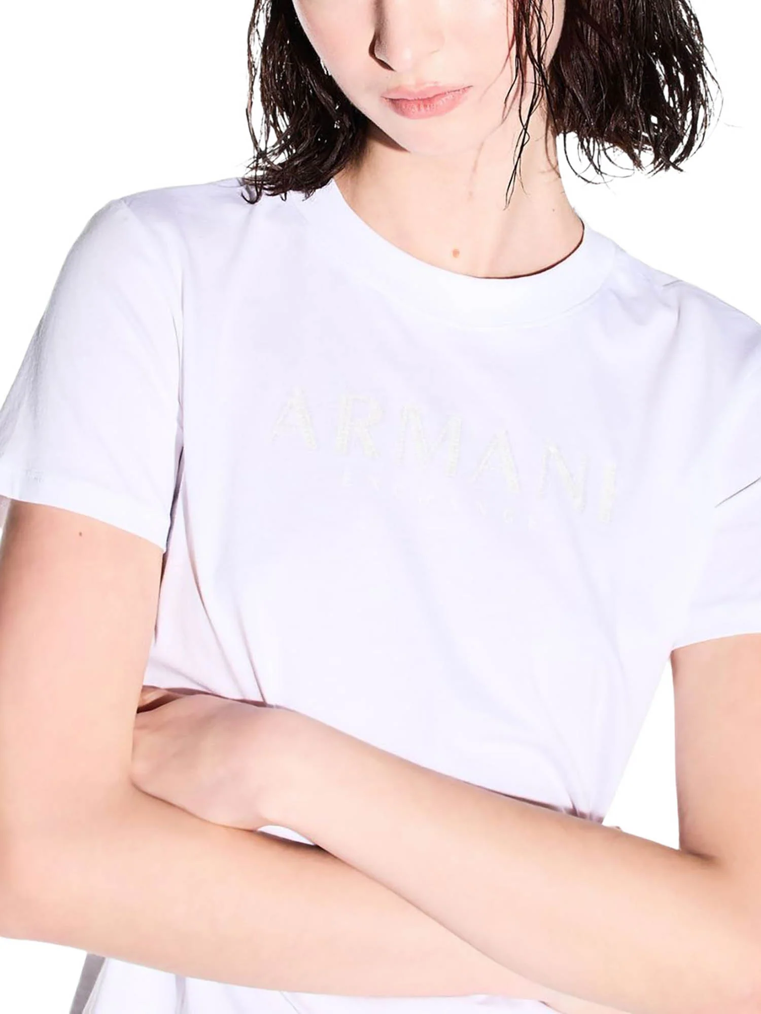 T-shirt Armani Exchange Donna a manica corta con logo ricamato
 Bianco - Image 2