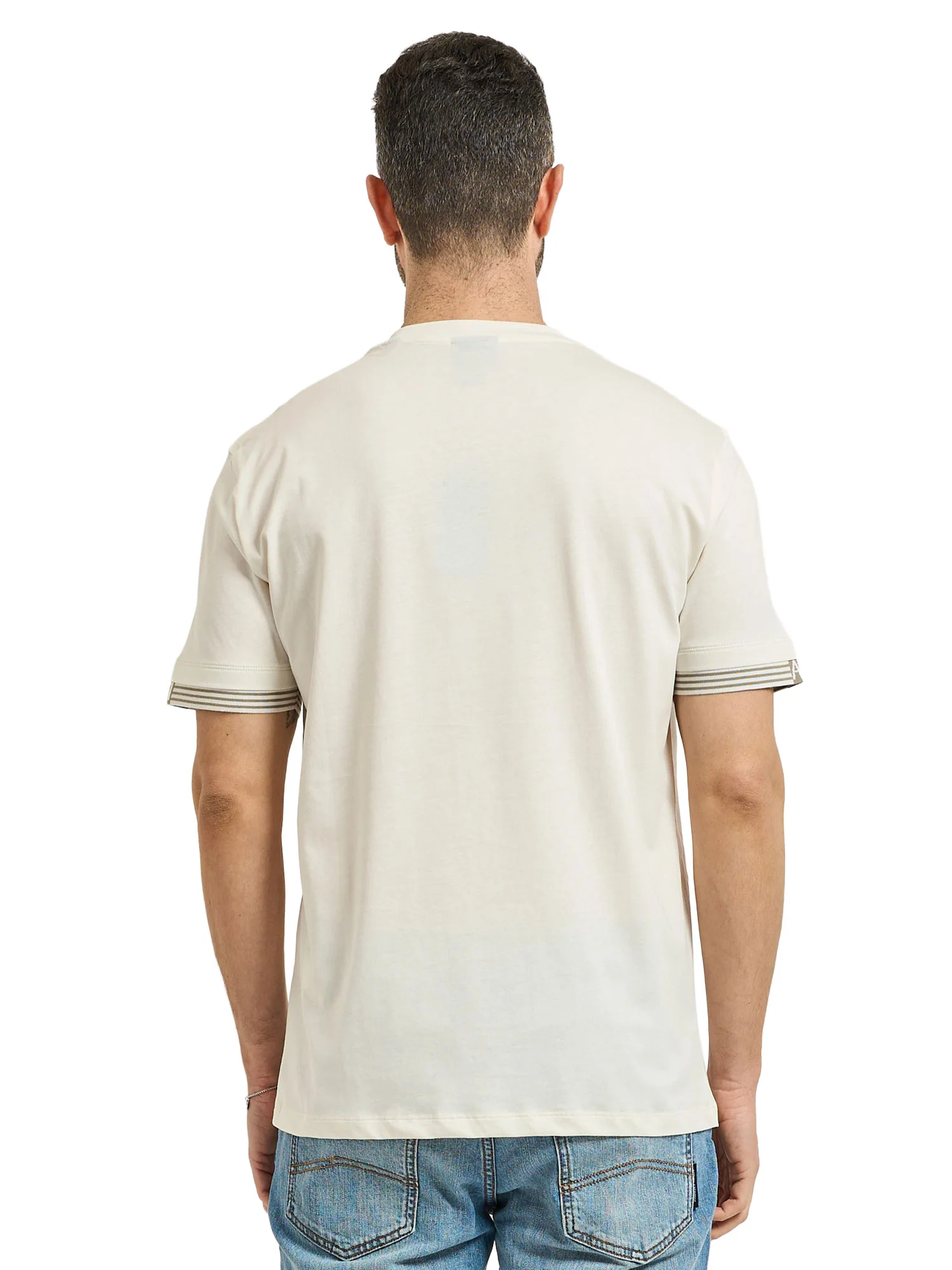T-shirt Armani Exchange Uomo manica corta con righe sulla manica beige - Image 2