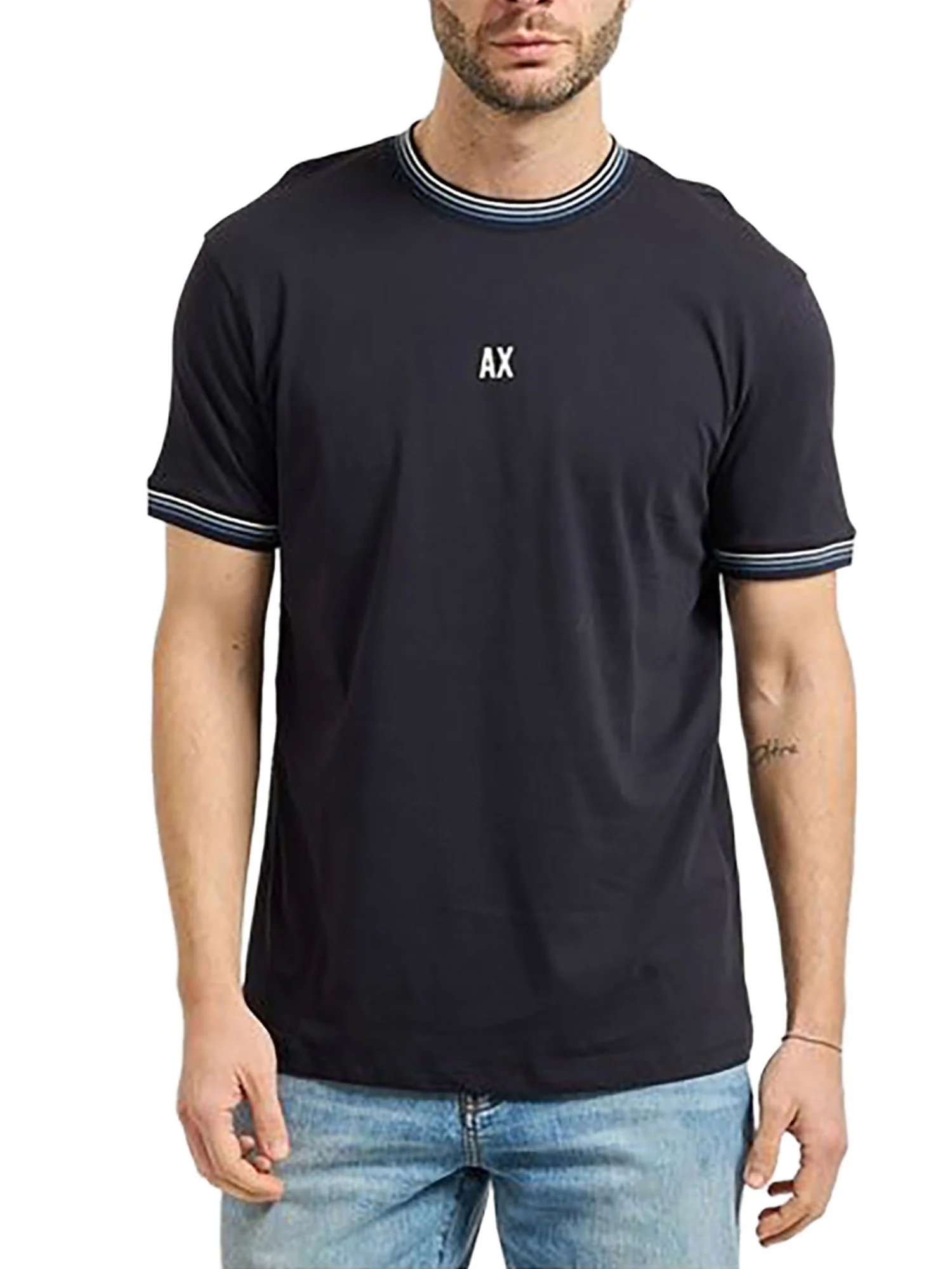 T-shirt Armani Exchange Uomo manica corta con righe sulla manica blu