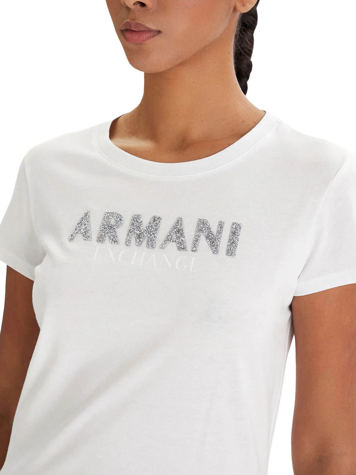 T-shirt Armani Exchange Donna a manica corta con scritta patch 
 Bianco - Image 3