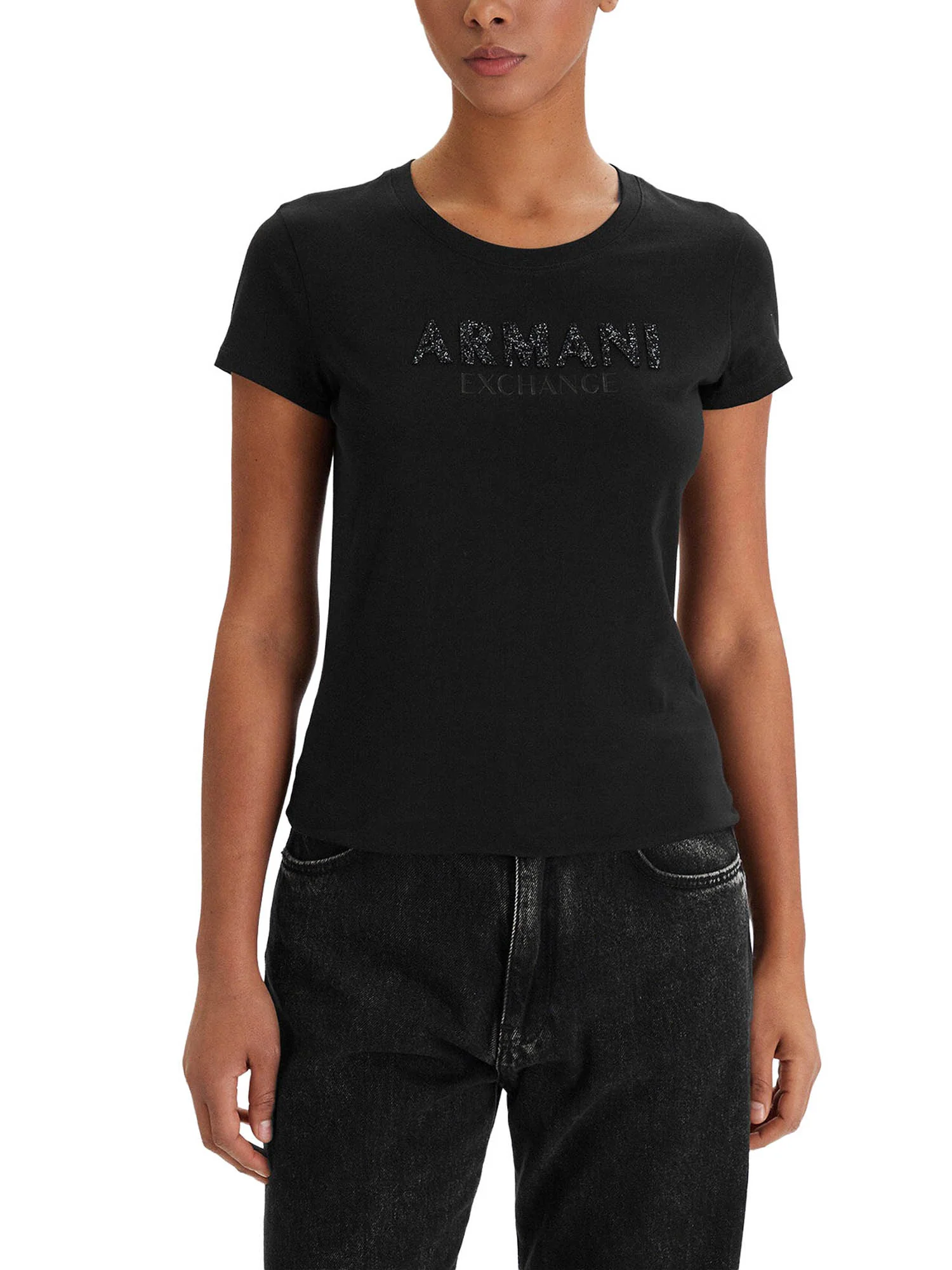 T-shirt Armani Exchange Donna a manica corta con scritta patch 
 Nero