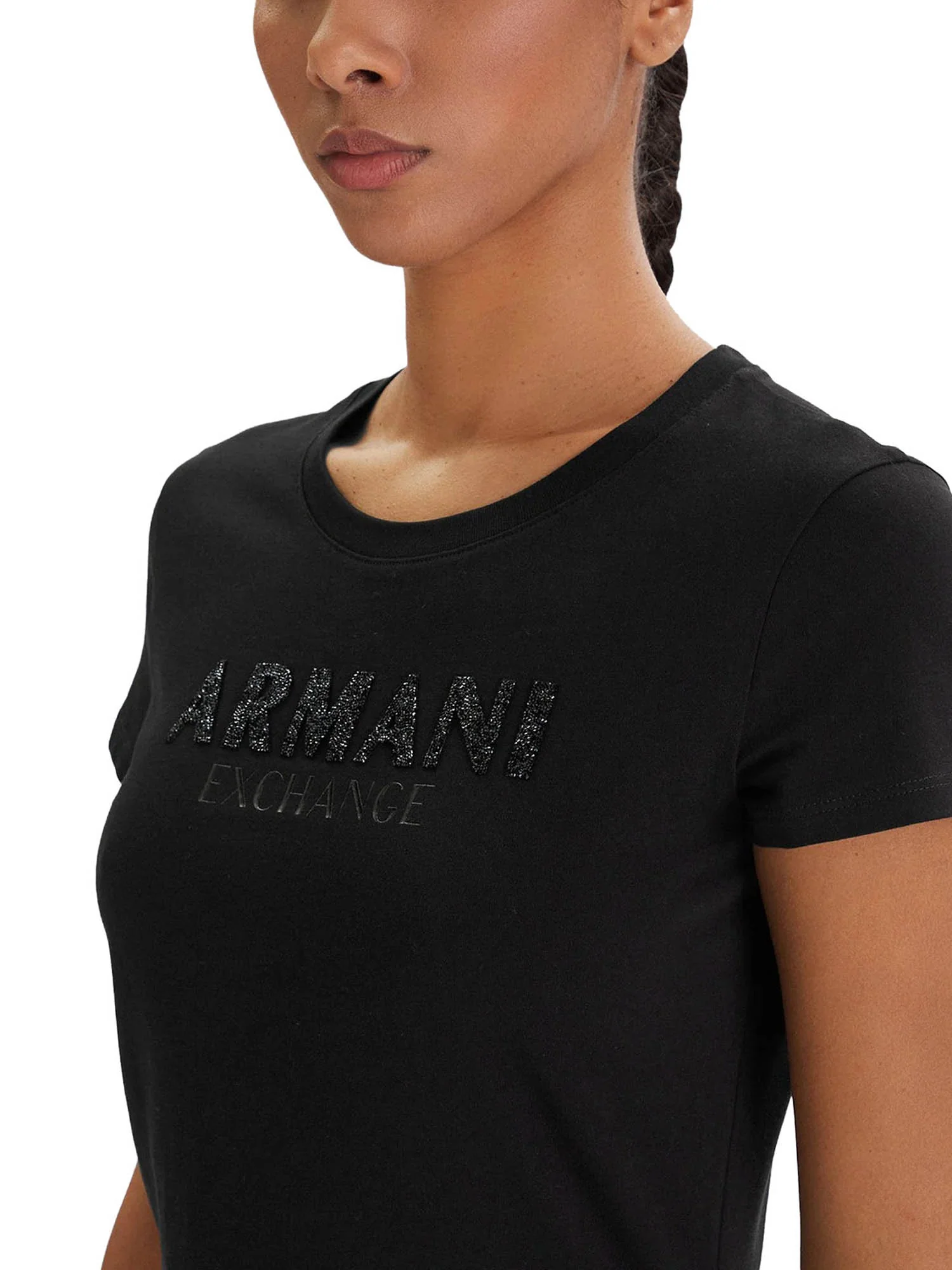 T-shirt Armani Exchange Donna a manica corta con scritta patch 
 Nero - Image 3