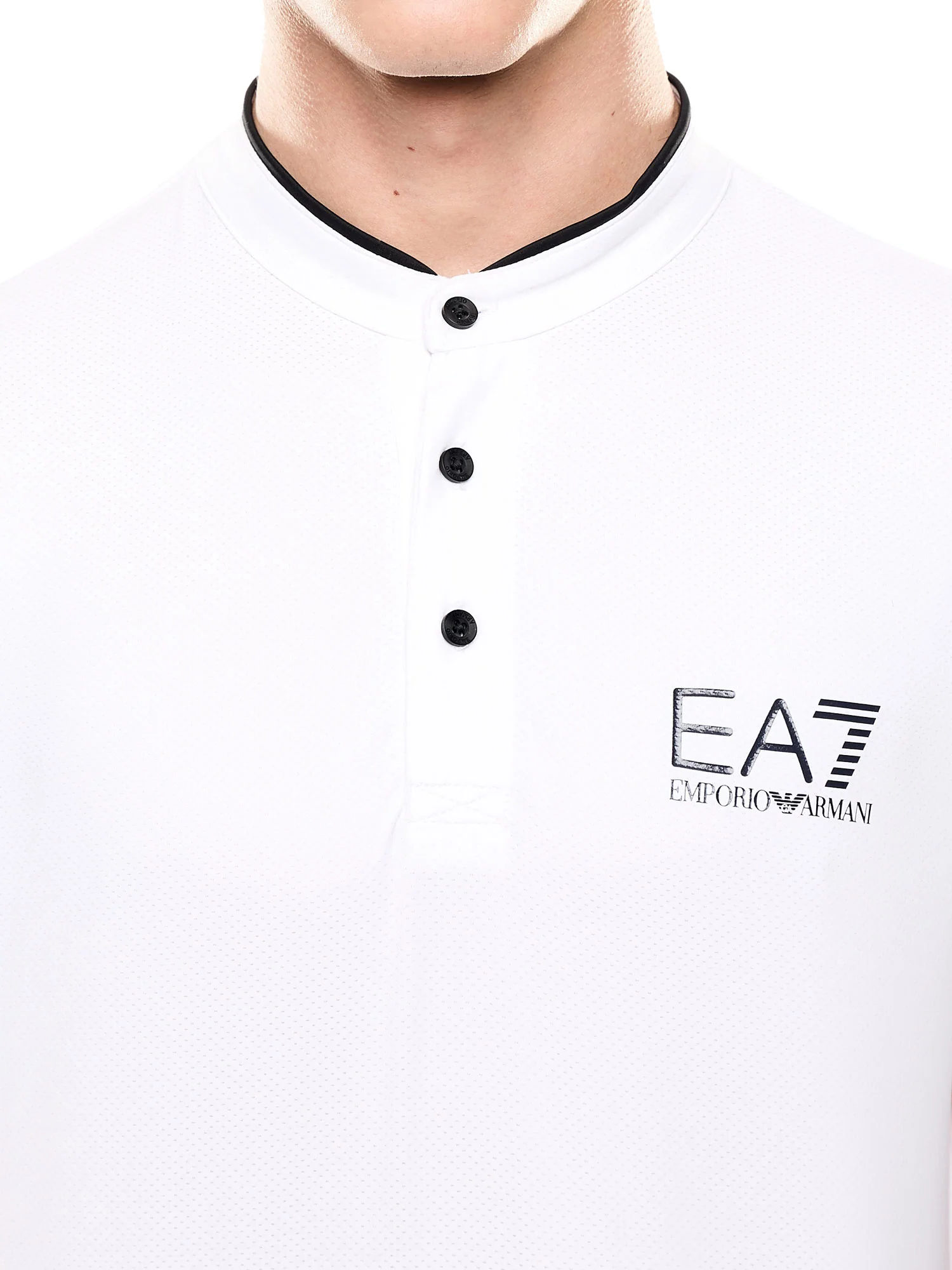 T-shirt EA7 uomo manica corta Serafino traforata bianco - Image 3