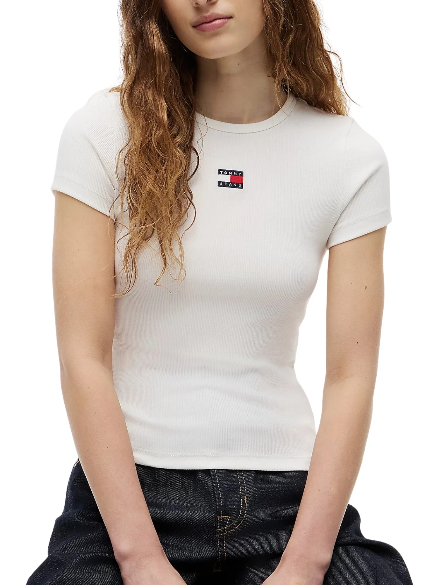 T-shirt con maniche corte modello mc slim badge ecrù - Image 3