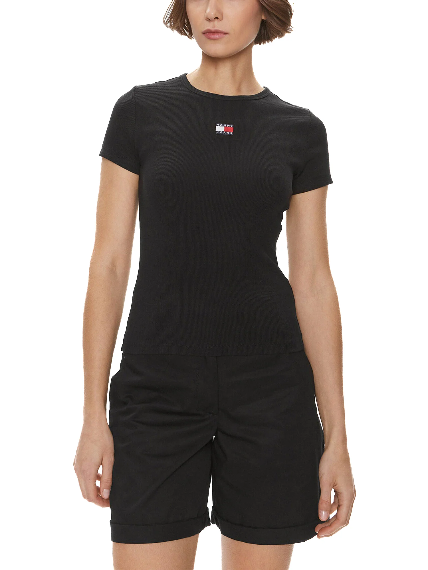 T-shirt maniche corte slim bandiera logo nero