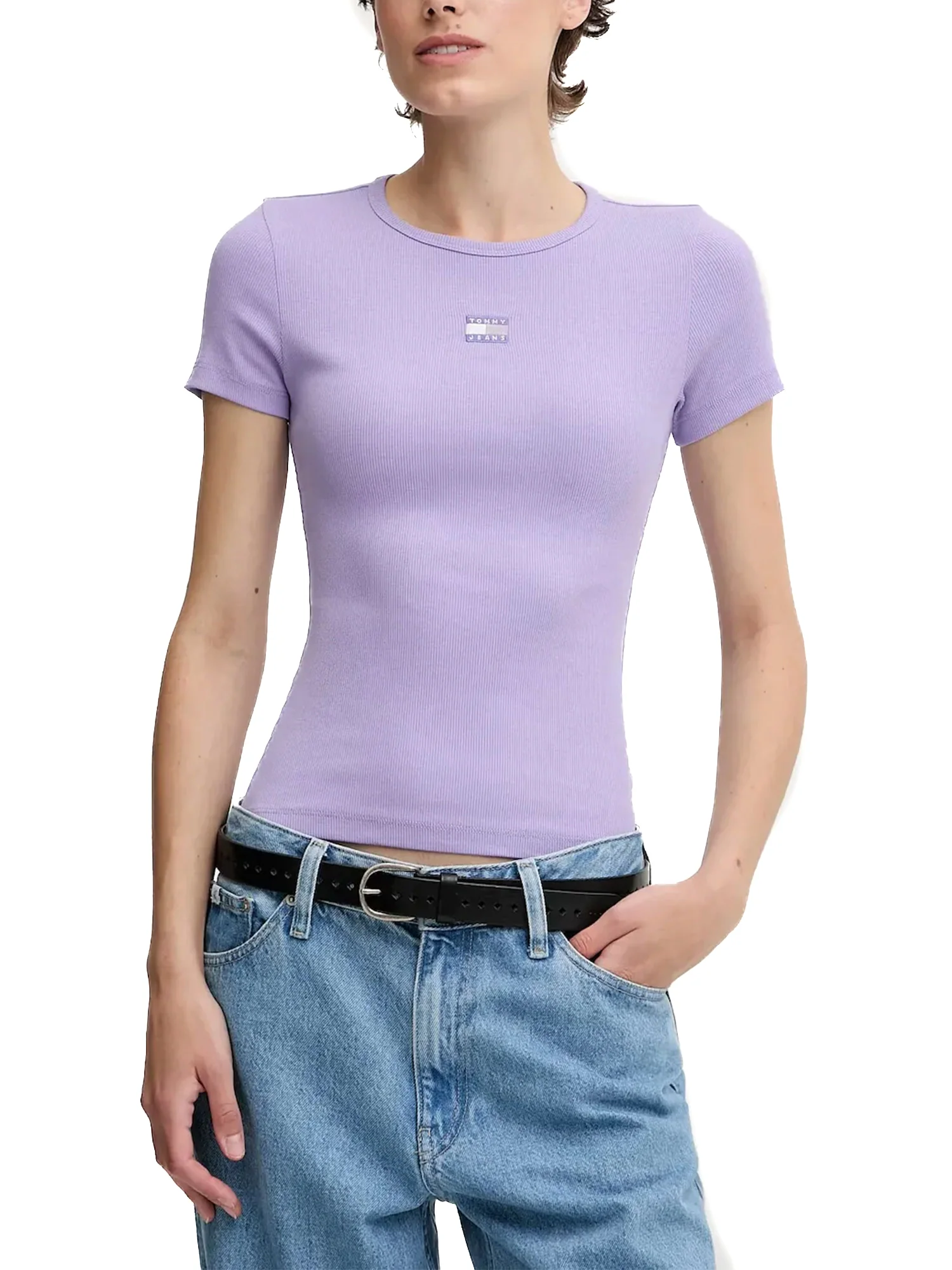 T-shirt maniche corte slim bandiera logo viola