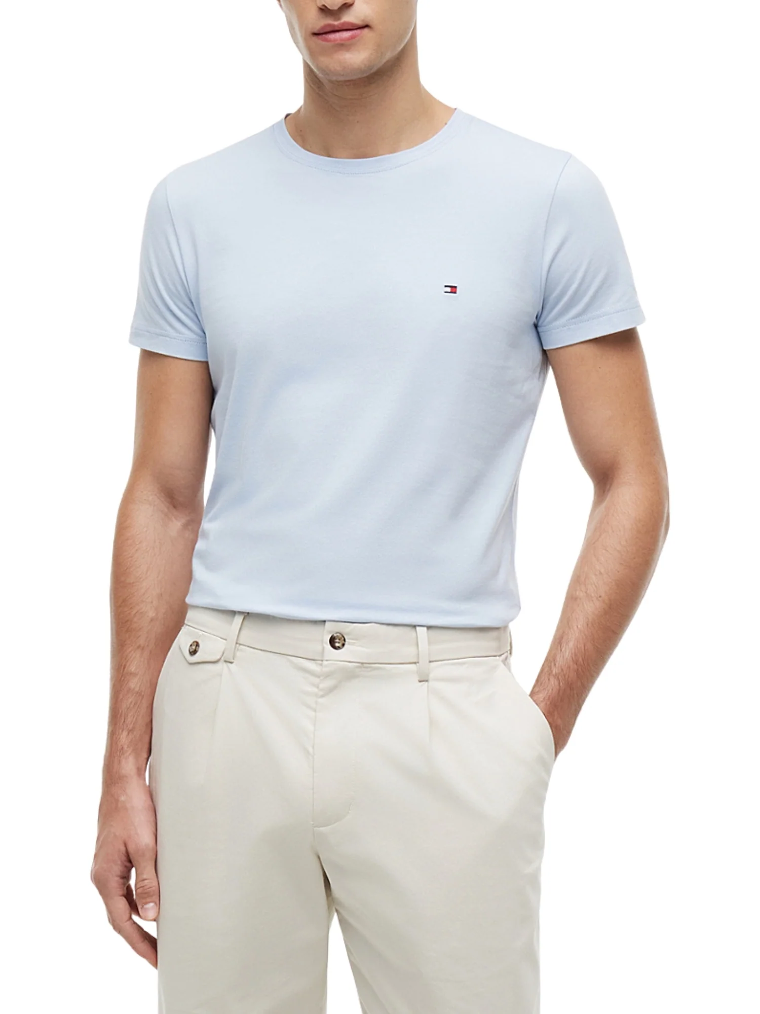 T-shirt con maniche corte Tommy Hilfiger modello slim stretch celeste