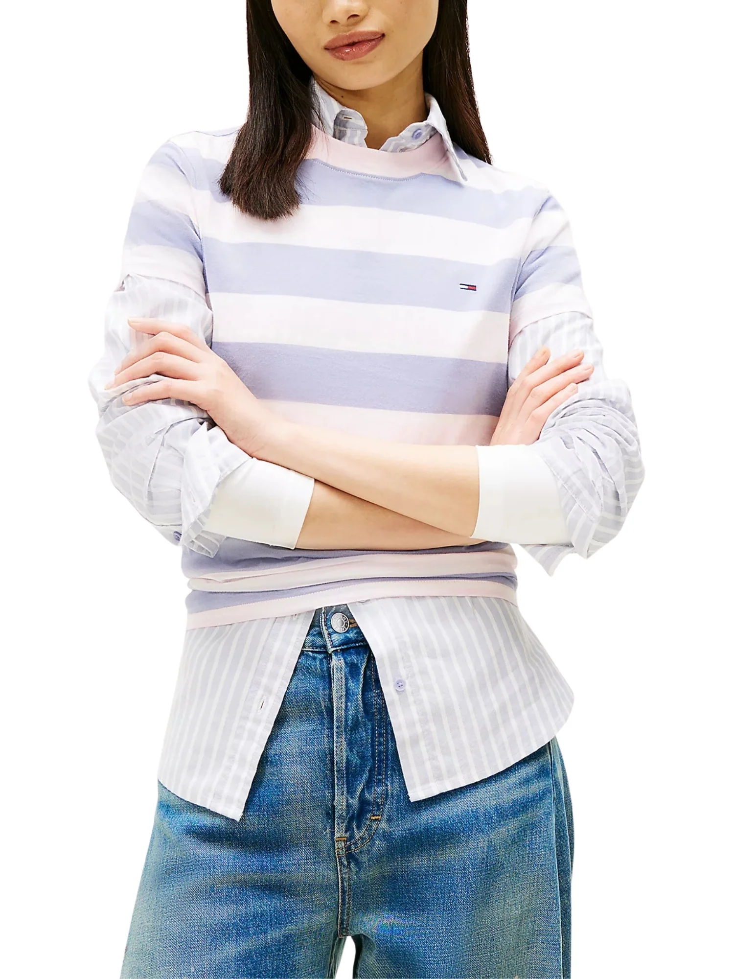 T-shirt con maniche corte modello mc small flag jersey celeste multi