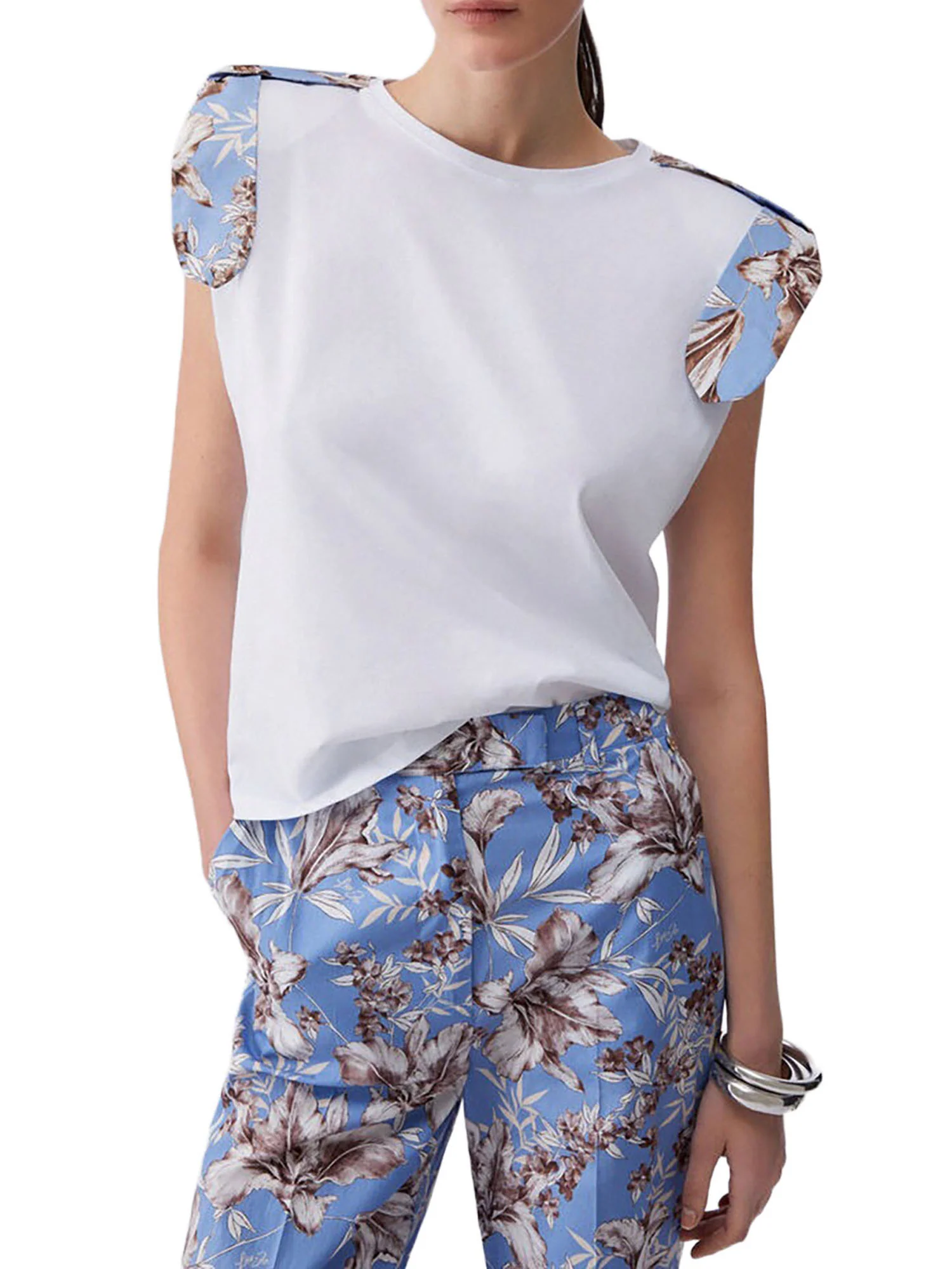T-shirt Liu Jo Donna manica corta con spalline imbottite bianco MULTI