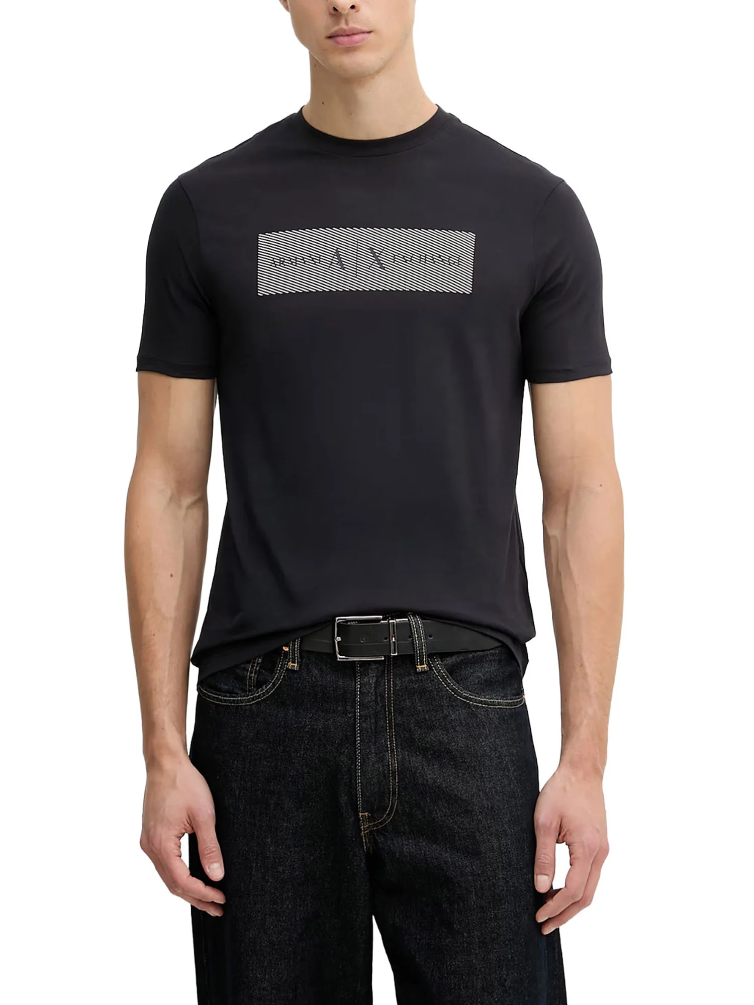 T-shirt Armani Exchange Uomo manica corta con logo stampato blu - Image 3