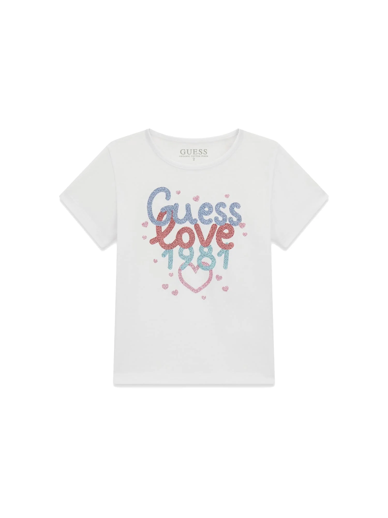 T-shirt Guess Bambina stampa lurex bianco
