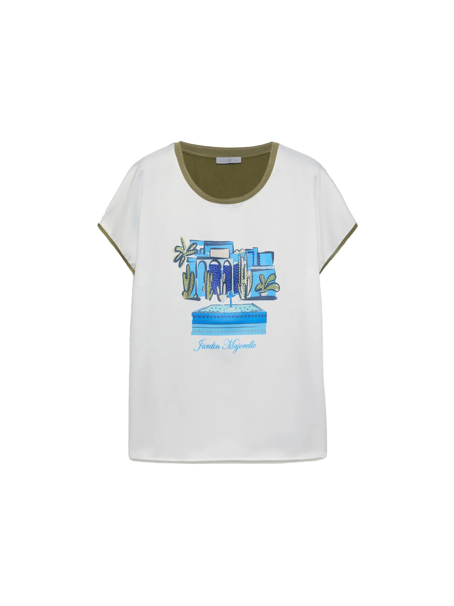 T-shirt Luisa Viola donna manica corta stampa Poly bianco/kaki