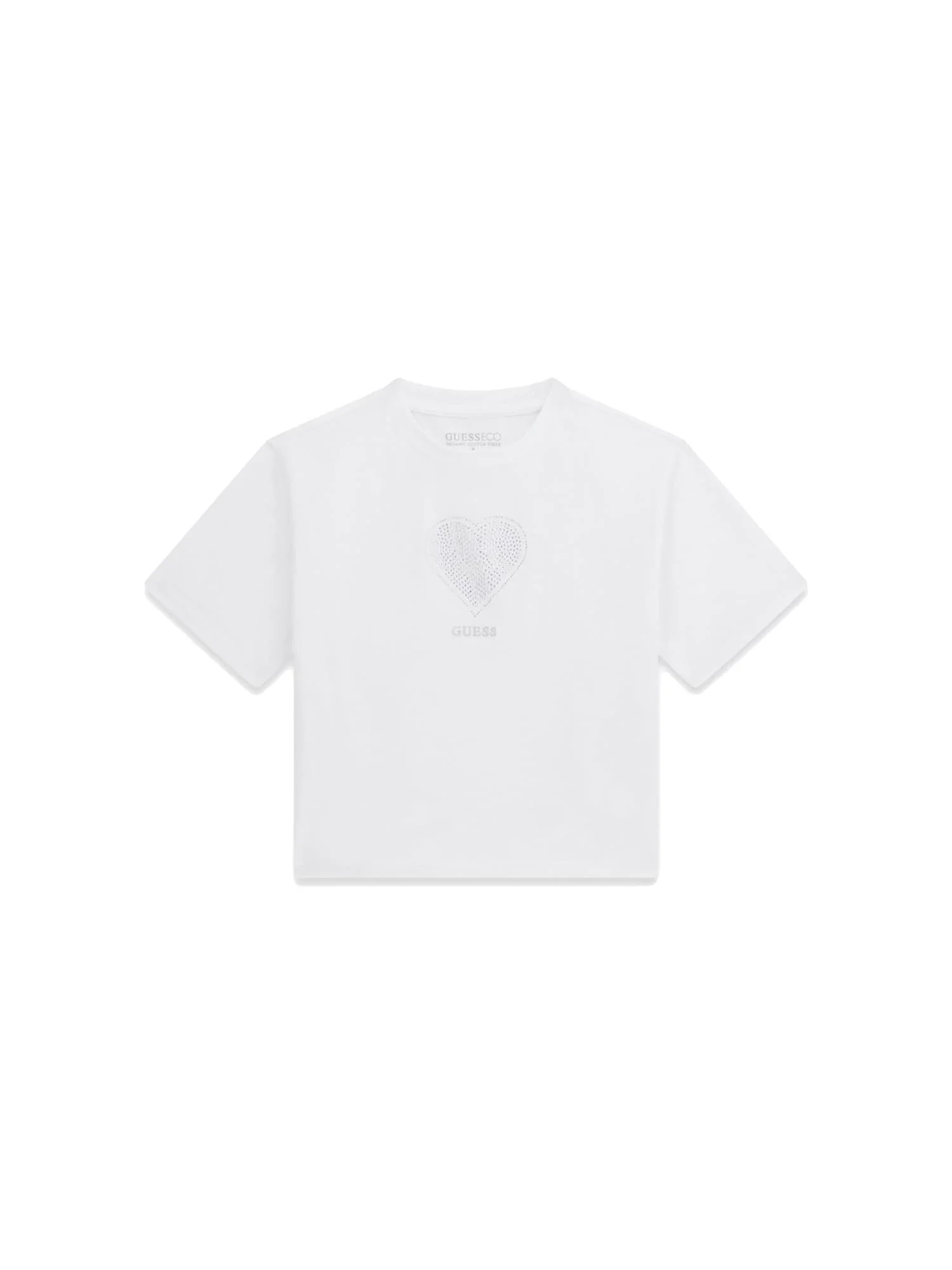 T-shirt Guess Bambina heart logo strass bianco