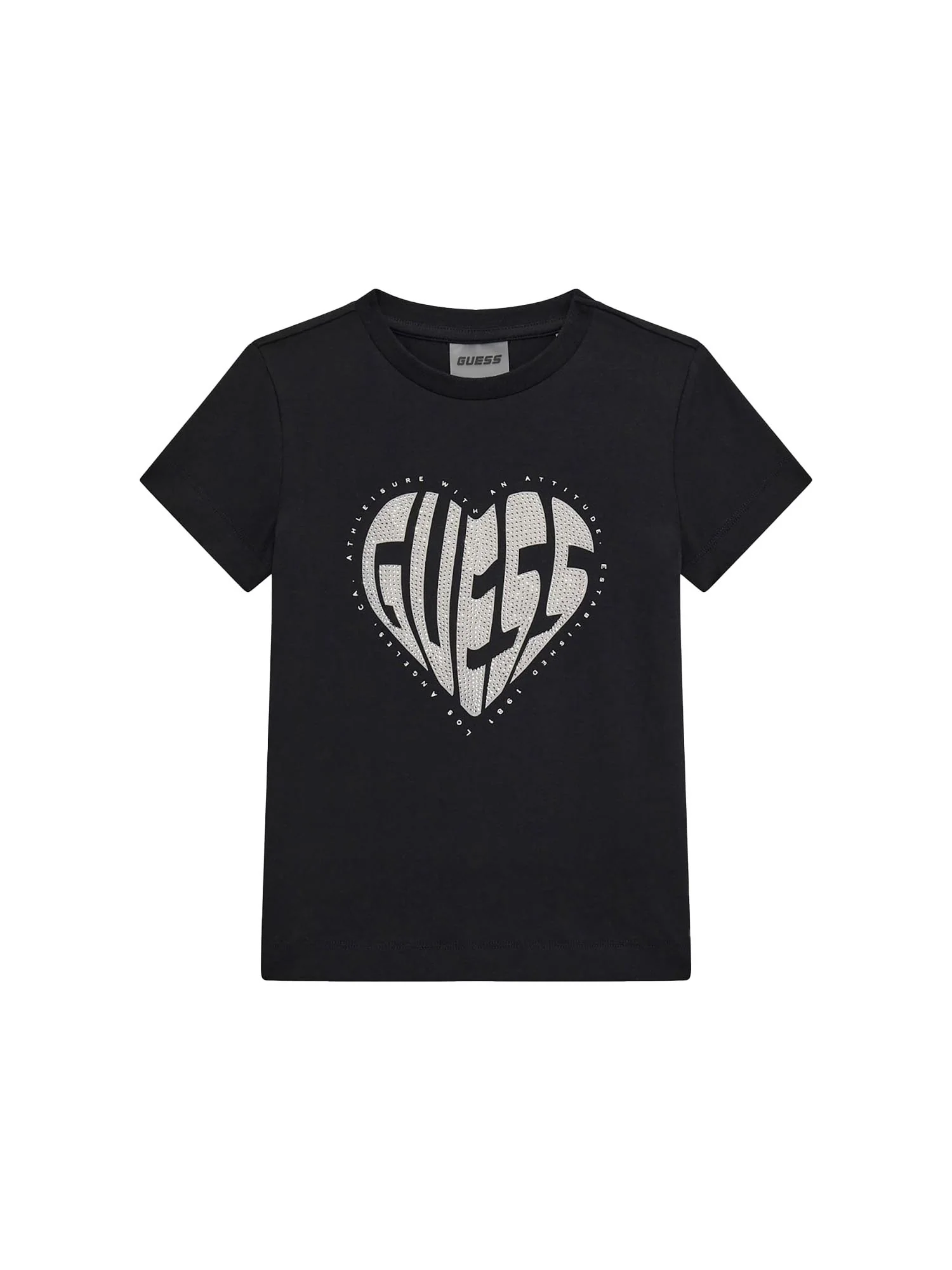 T-shirt Guess Bambina con logo strass nero