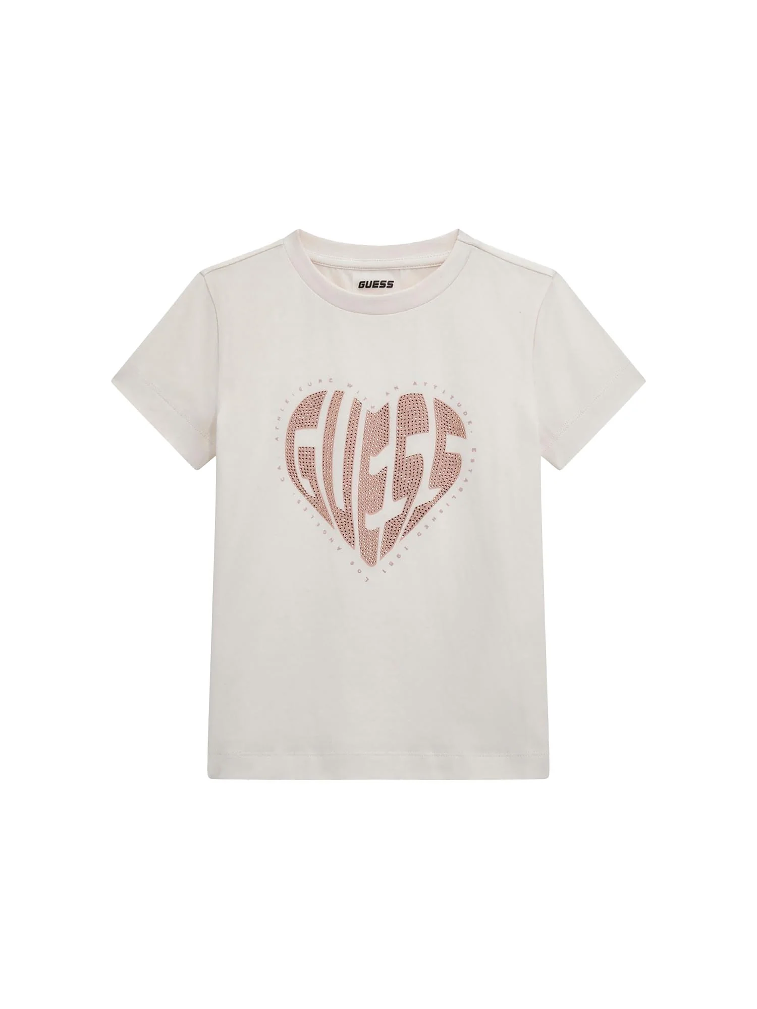 T-shirt Guess Bambina con logo strass panna