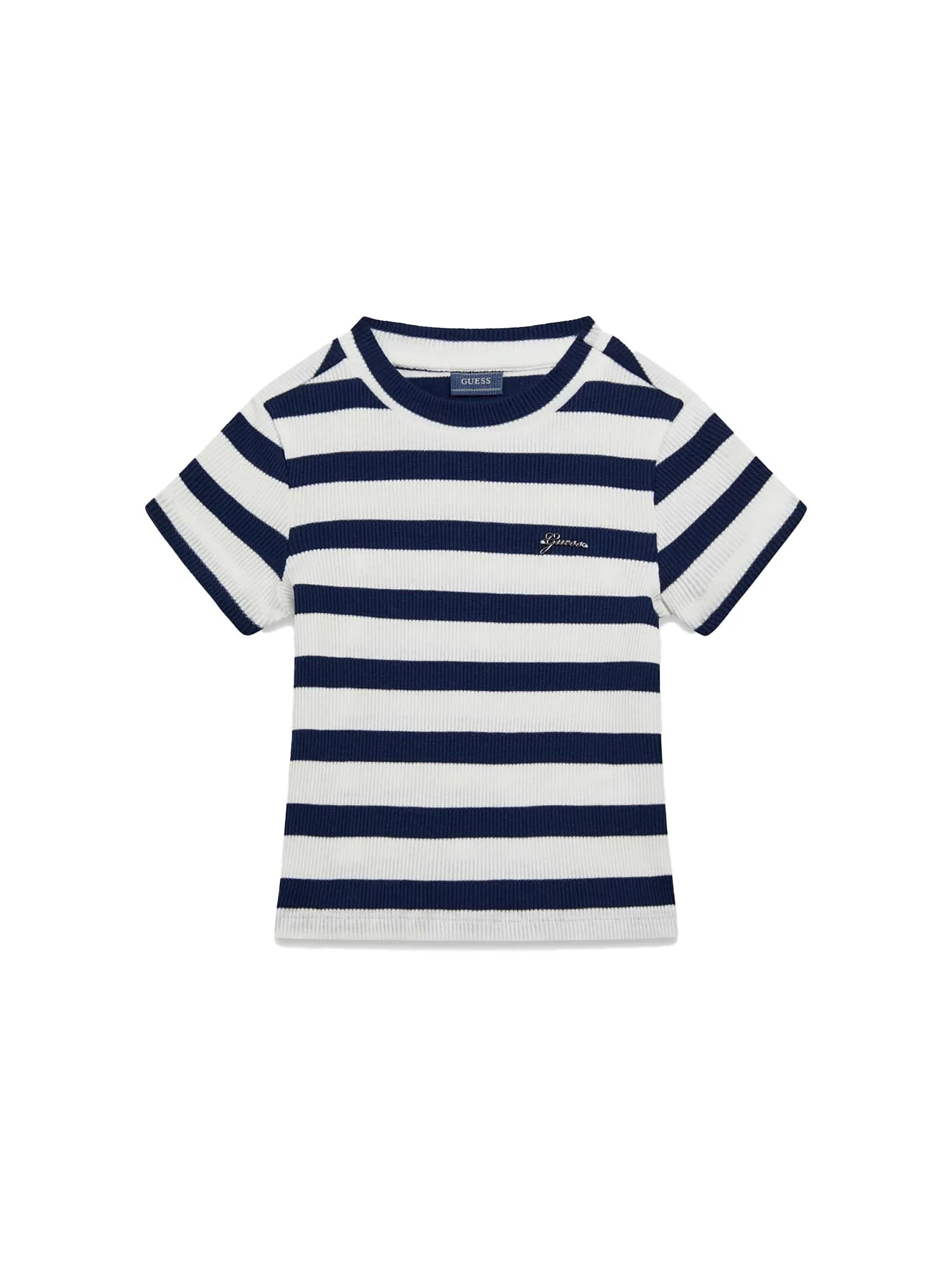 T-shirt Guess Bambina stripes a costine bianco/blu
