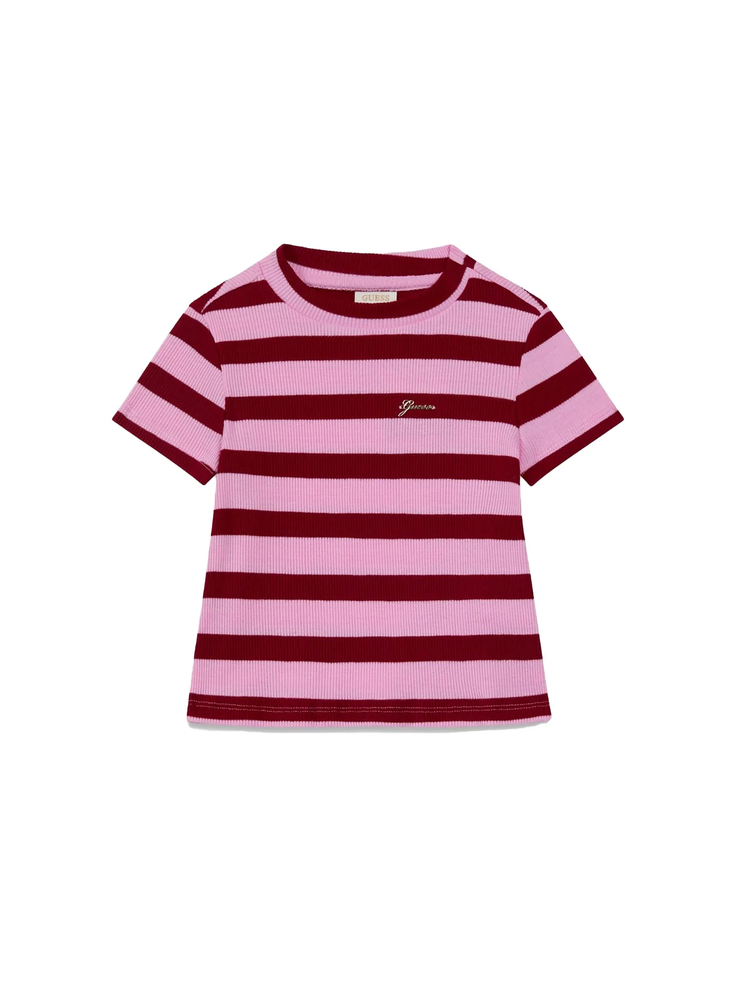 T-shirt Guess Bambina stripes a costine rosso/rosa