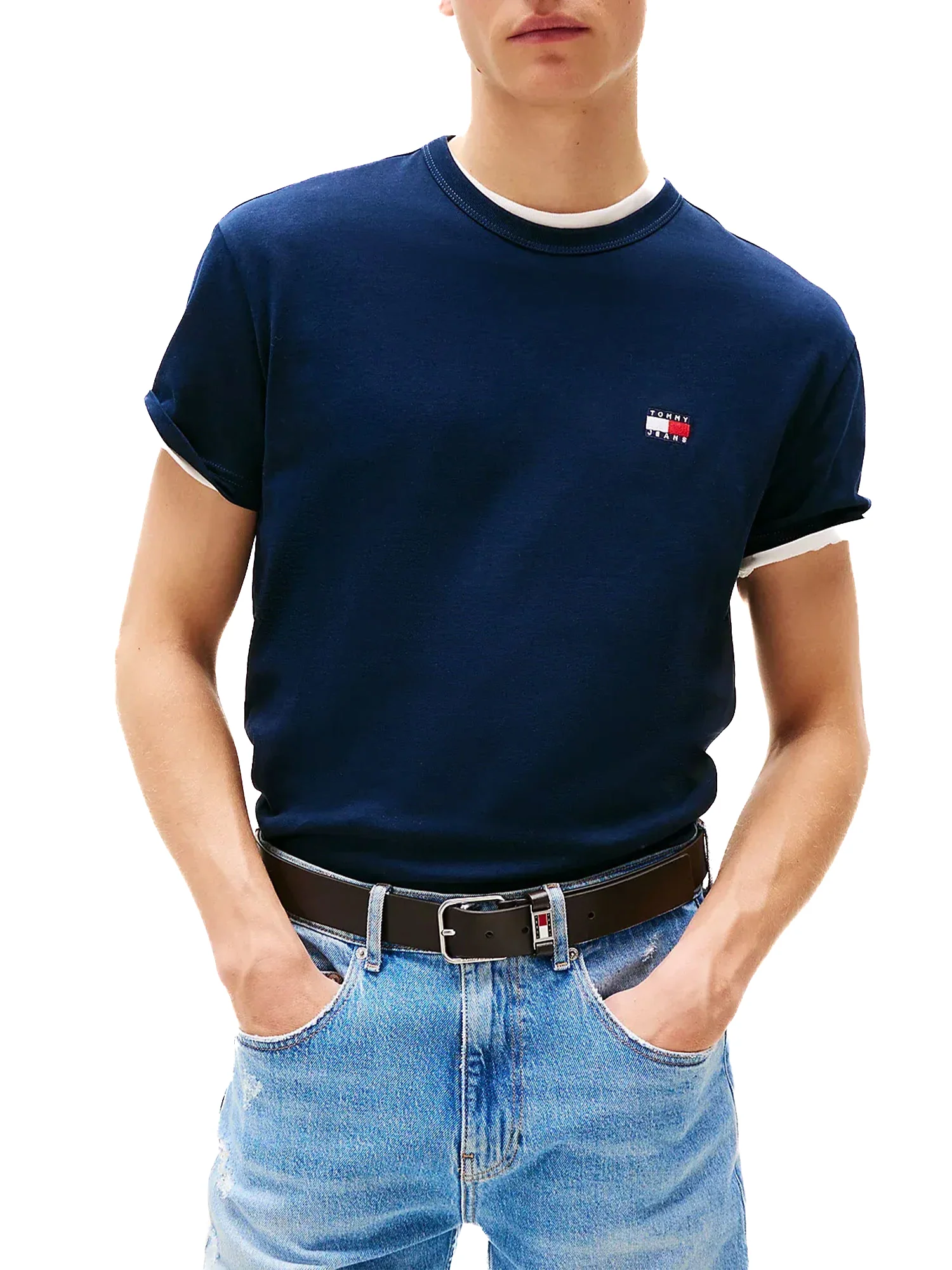 T-shirt maniche corte con badge frontale blu