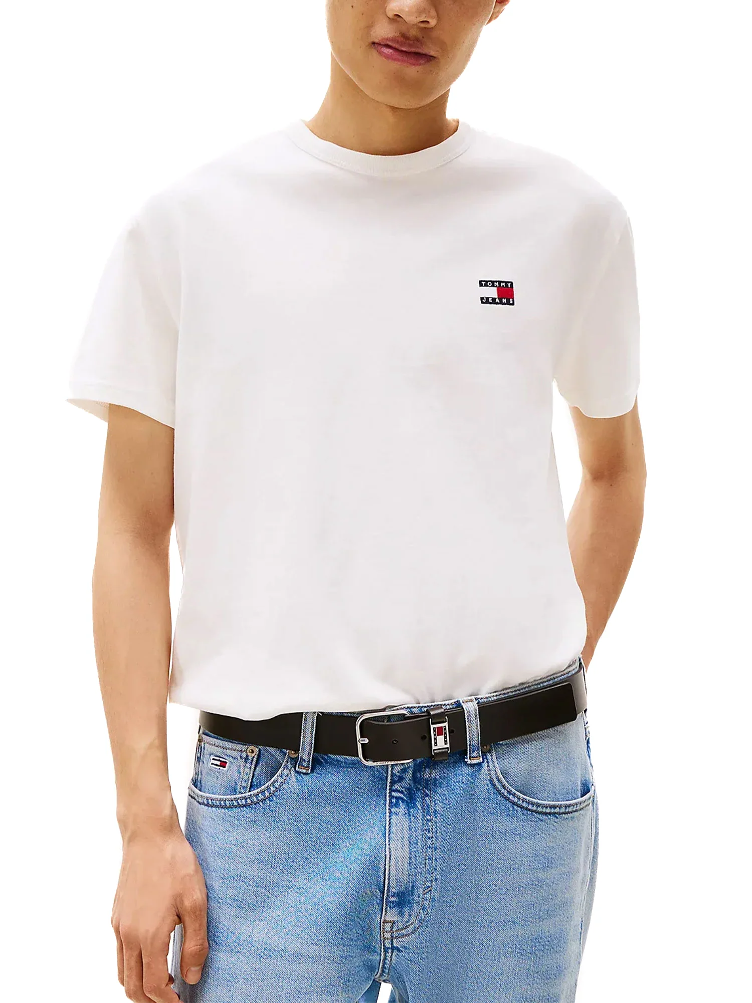T-shirt maniche corte con badge frontale ecrù
