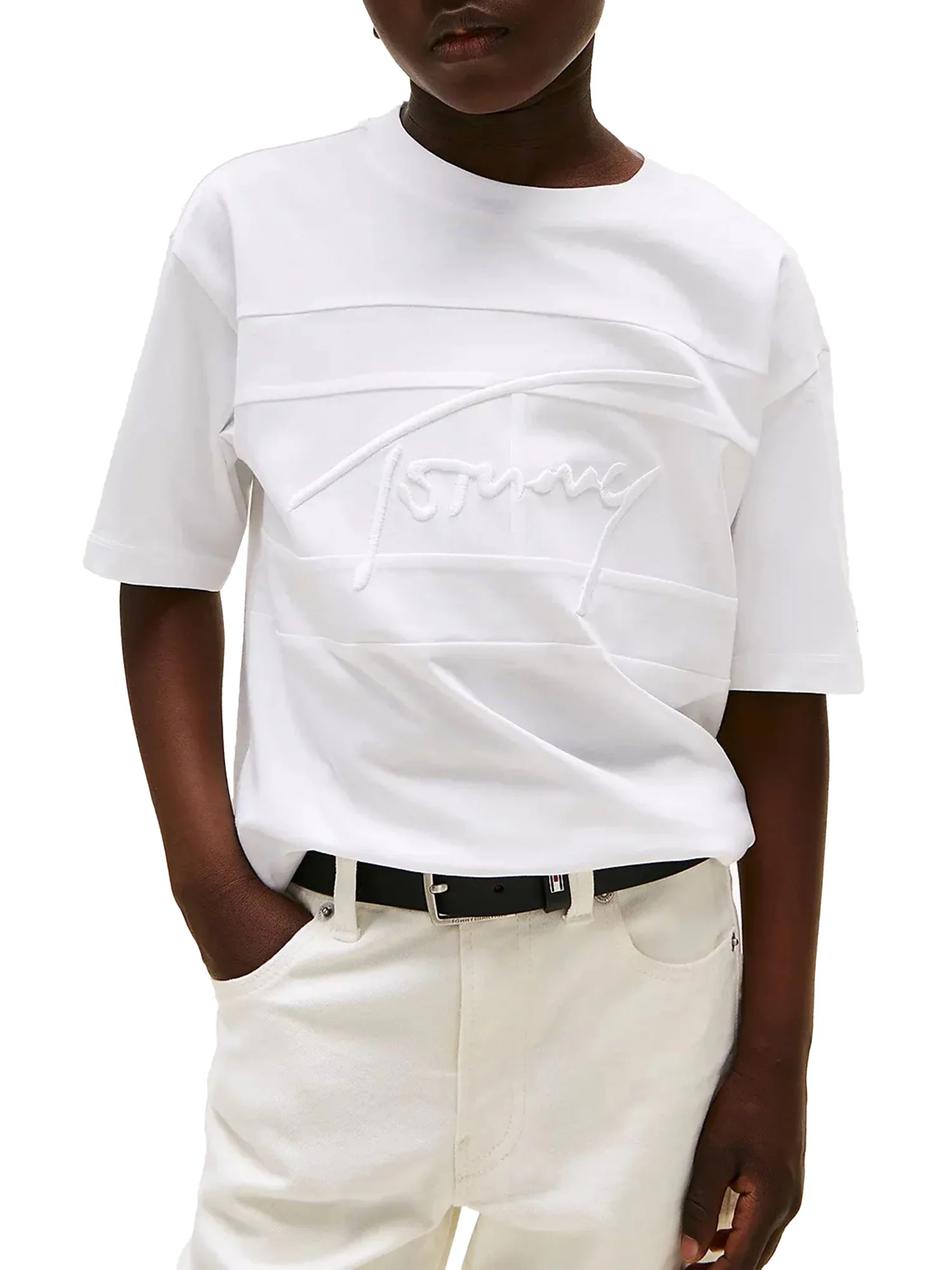 T-shirt manica corta Tommy Hilfiger bambino logo ricamato bianco - Image 2