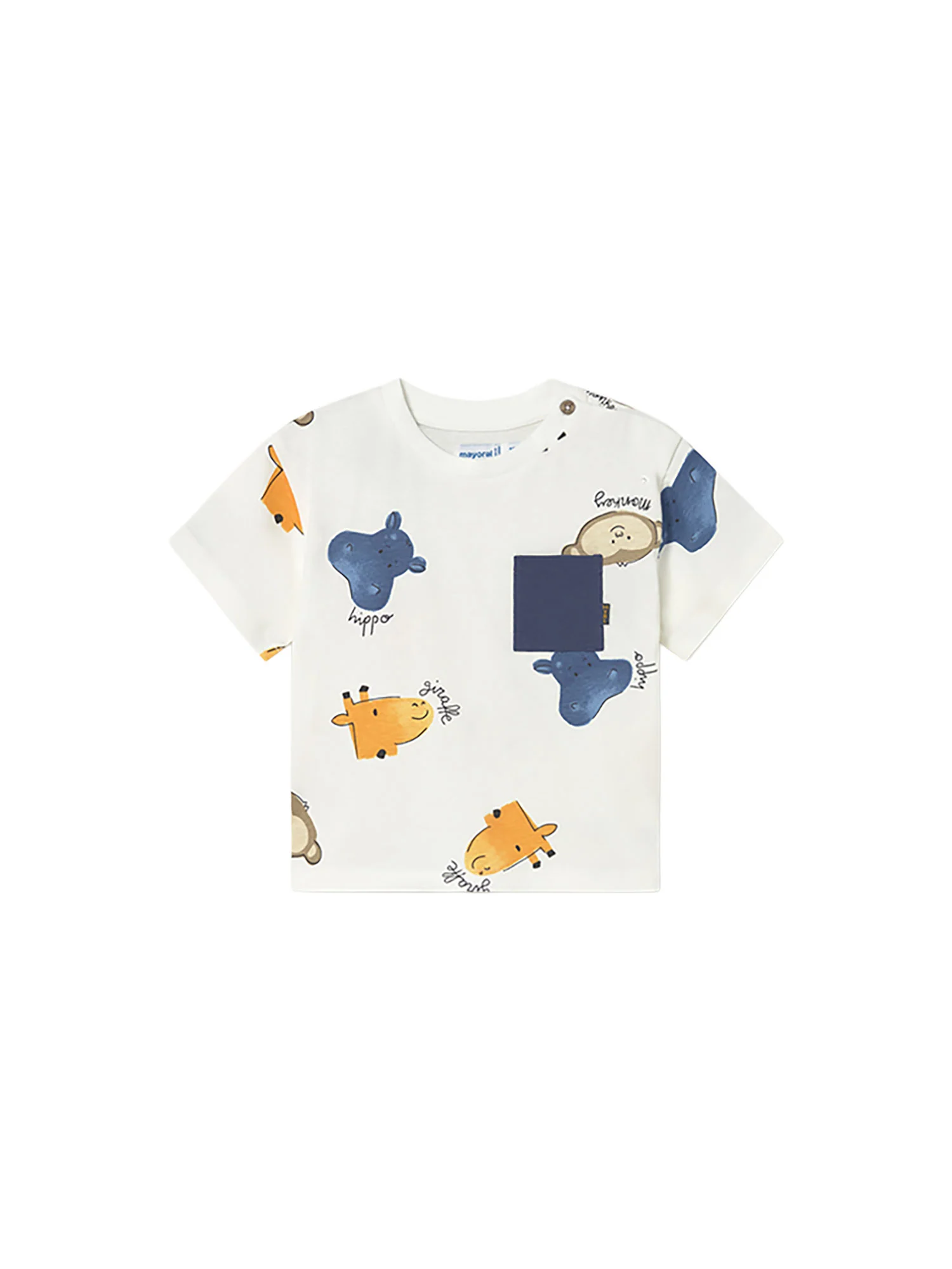 T-shirt Mayoral Bambino con taschino stampa animals panna