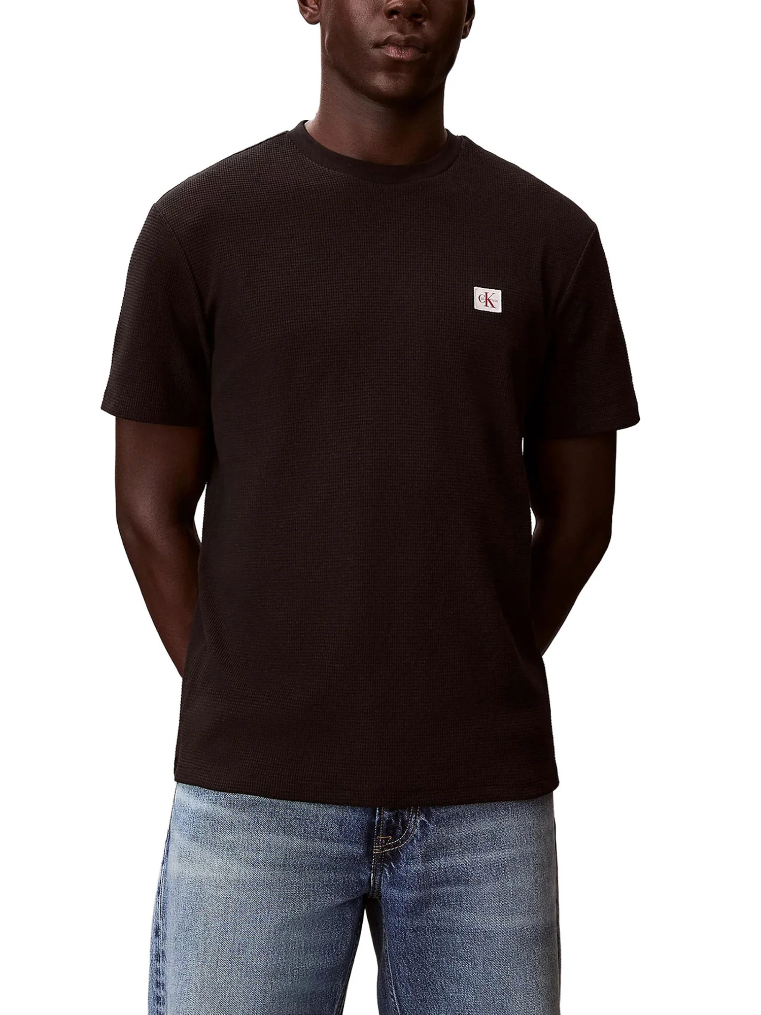 T-shirt Calvin Klein Jeans Uomo manica corta waffle badge Nero