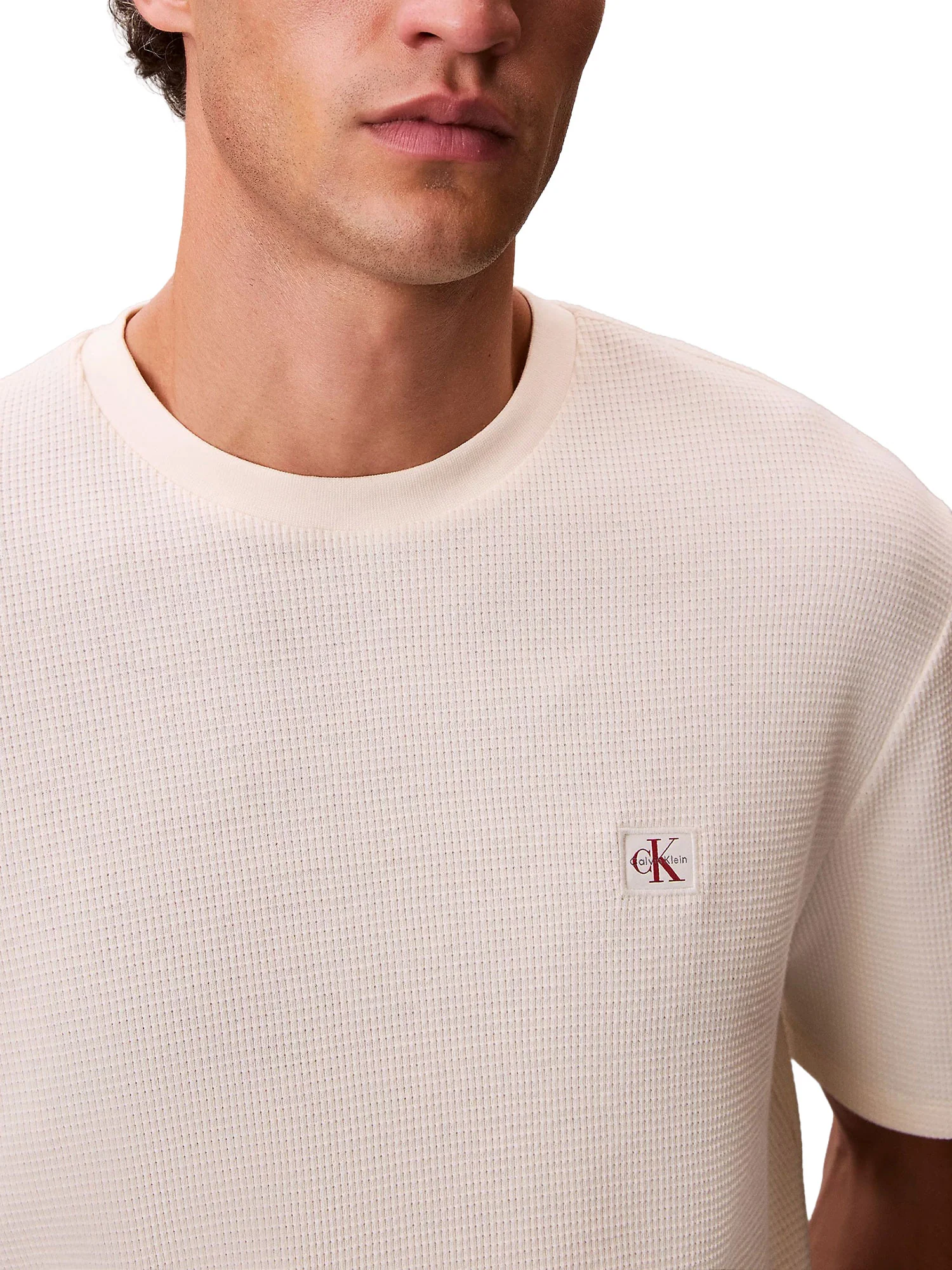 T-shirt Calvin Klein Jeans Uomo manica corta waffle badge Panna - Image 3
