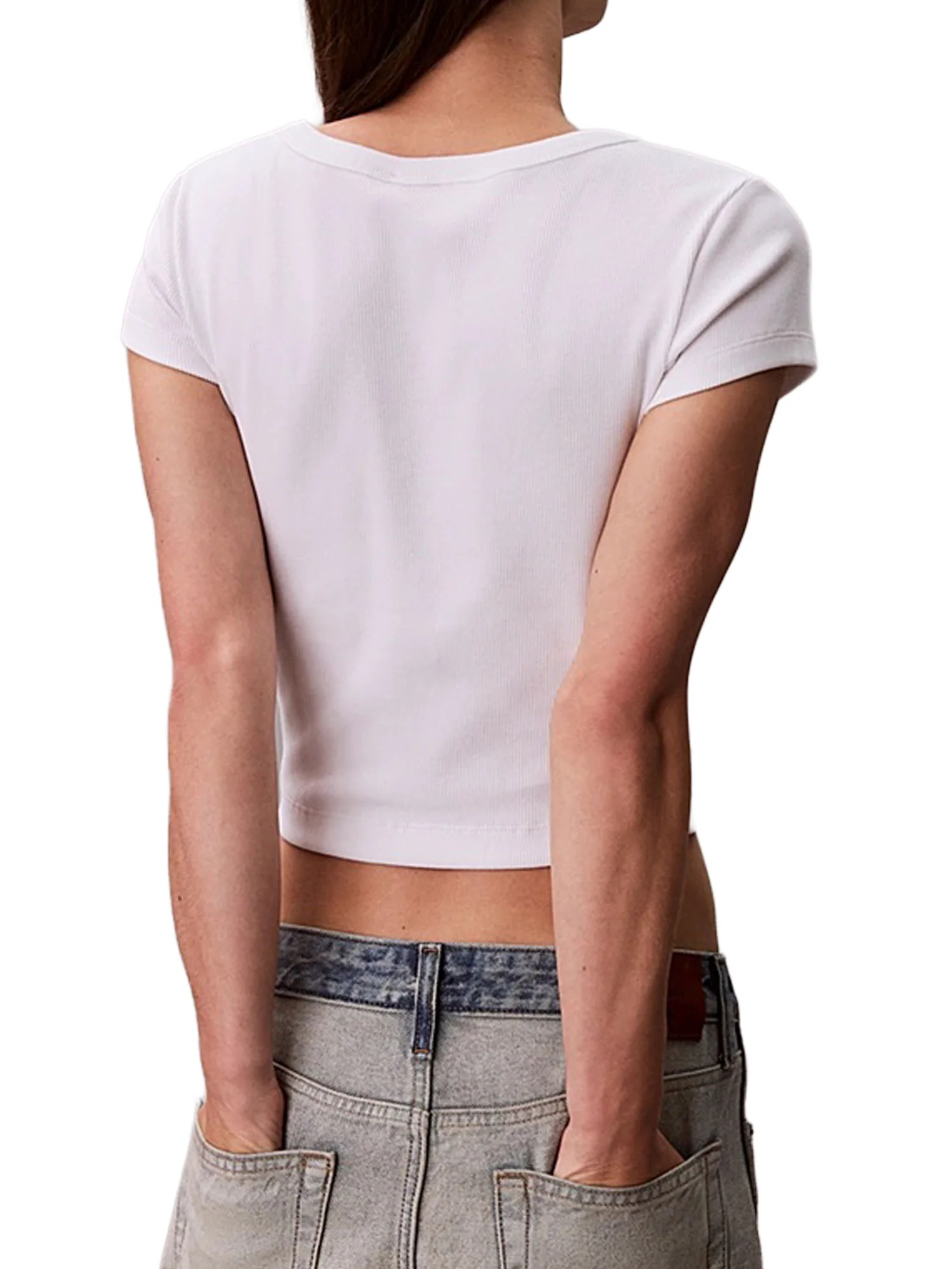 T-Shirt Calvin Klein Donna con etichetta Logo Baby Bianco - Image 2