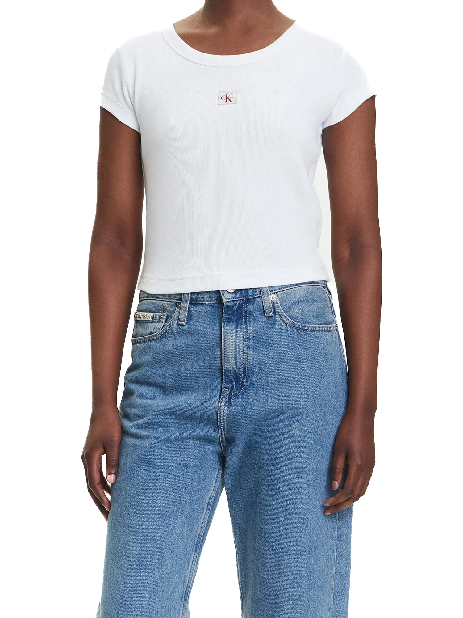 T-shirt Calvin Klein cropped a costine bianco