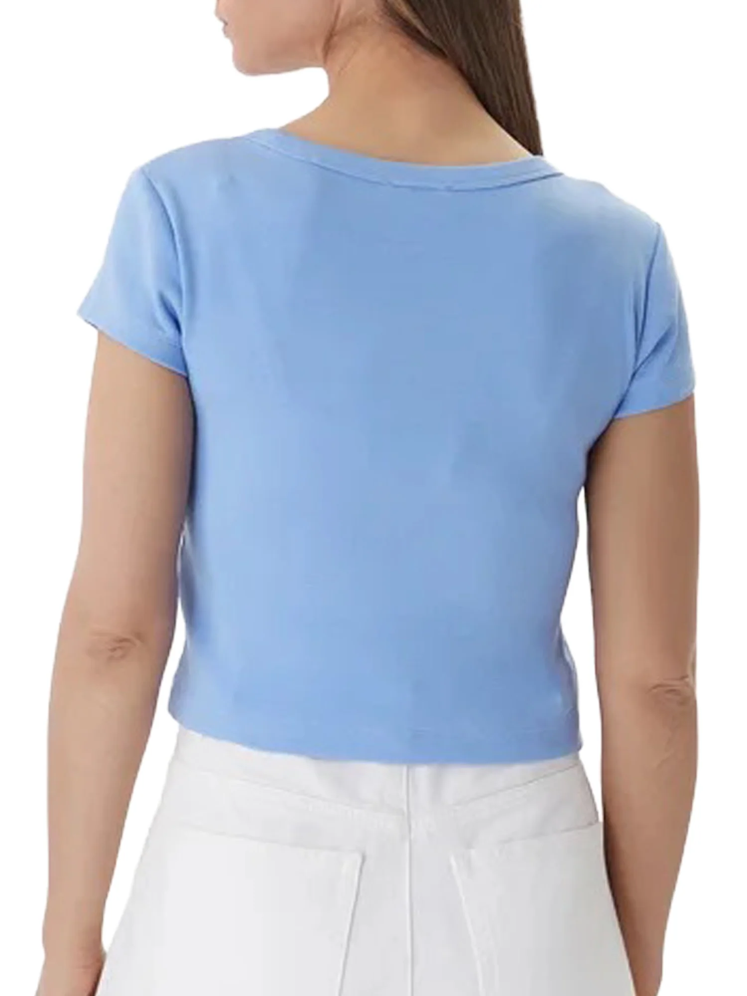 T-Shirt Calvin Klein Donna con etichetta Logo Baby Celeste - Image 2