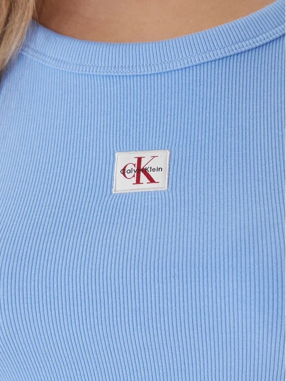 T-Shirt Calvin Klein Donna con etichetta Logo Baby Celeste - Image 3