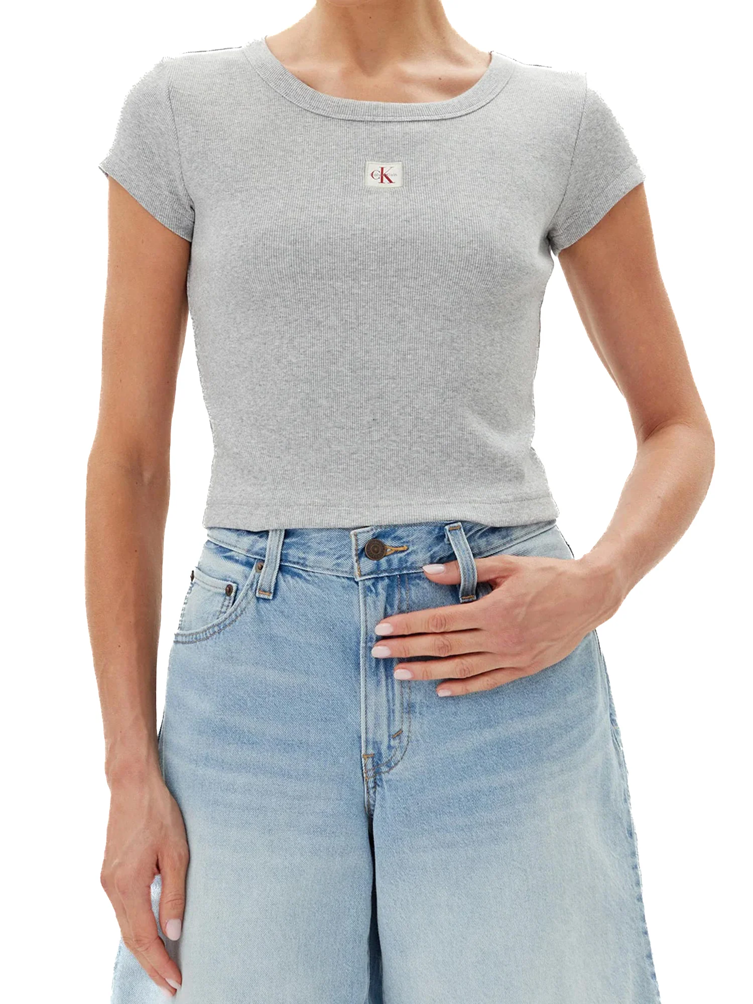 T-shirt Calvin Klein cropped a costine grigio