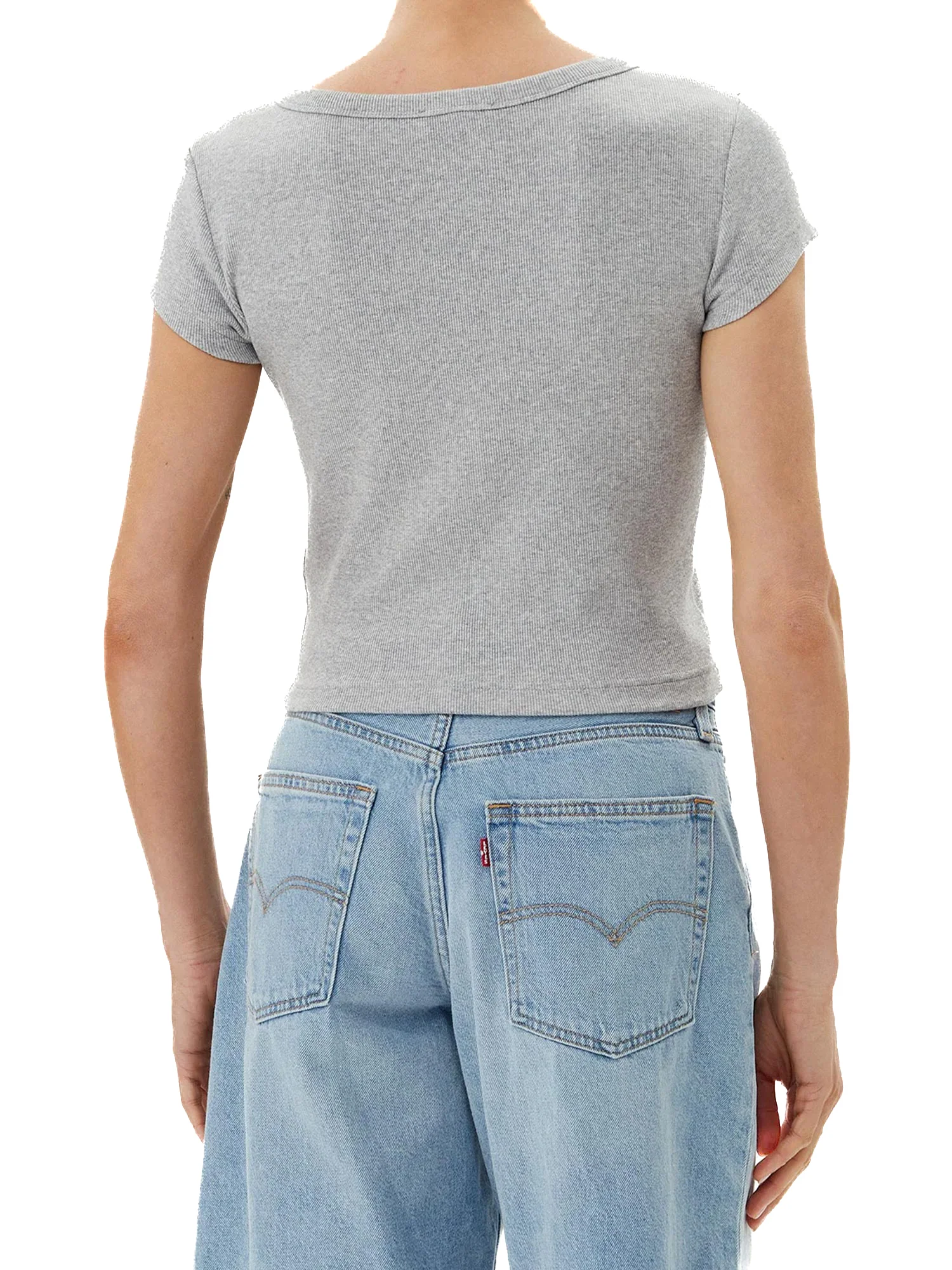 T-shirt Calvin Klein cropped a costine grigio - Image 2
