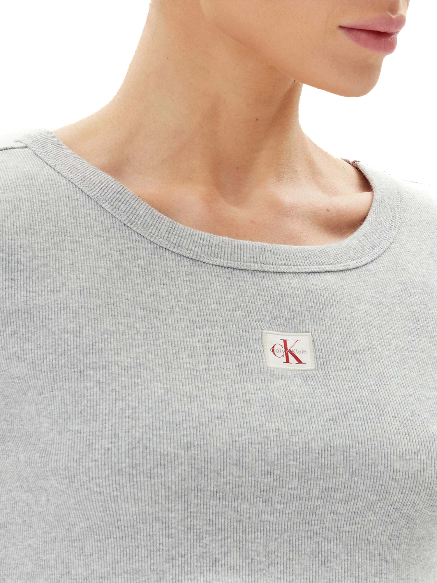 T-shirt Calvin Klein cropped a costine grigio - Image 3