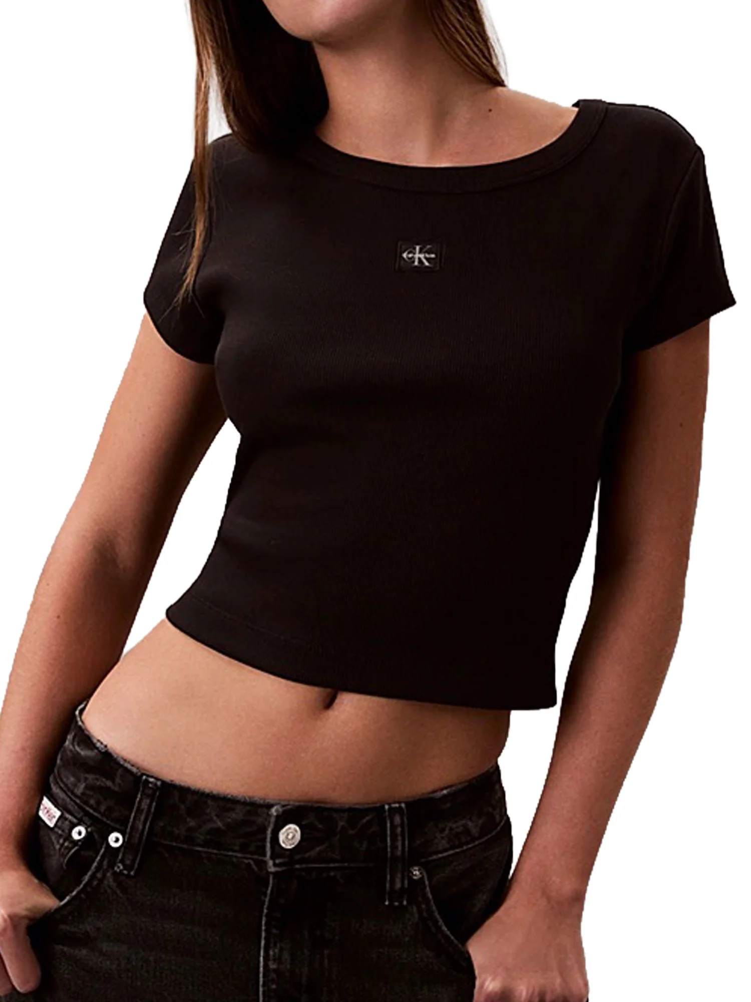 T-Shirt Calvin Klein Donna con etichetta Logo Baby Nero