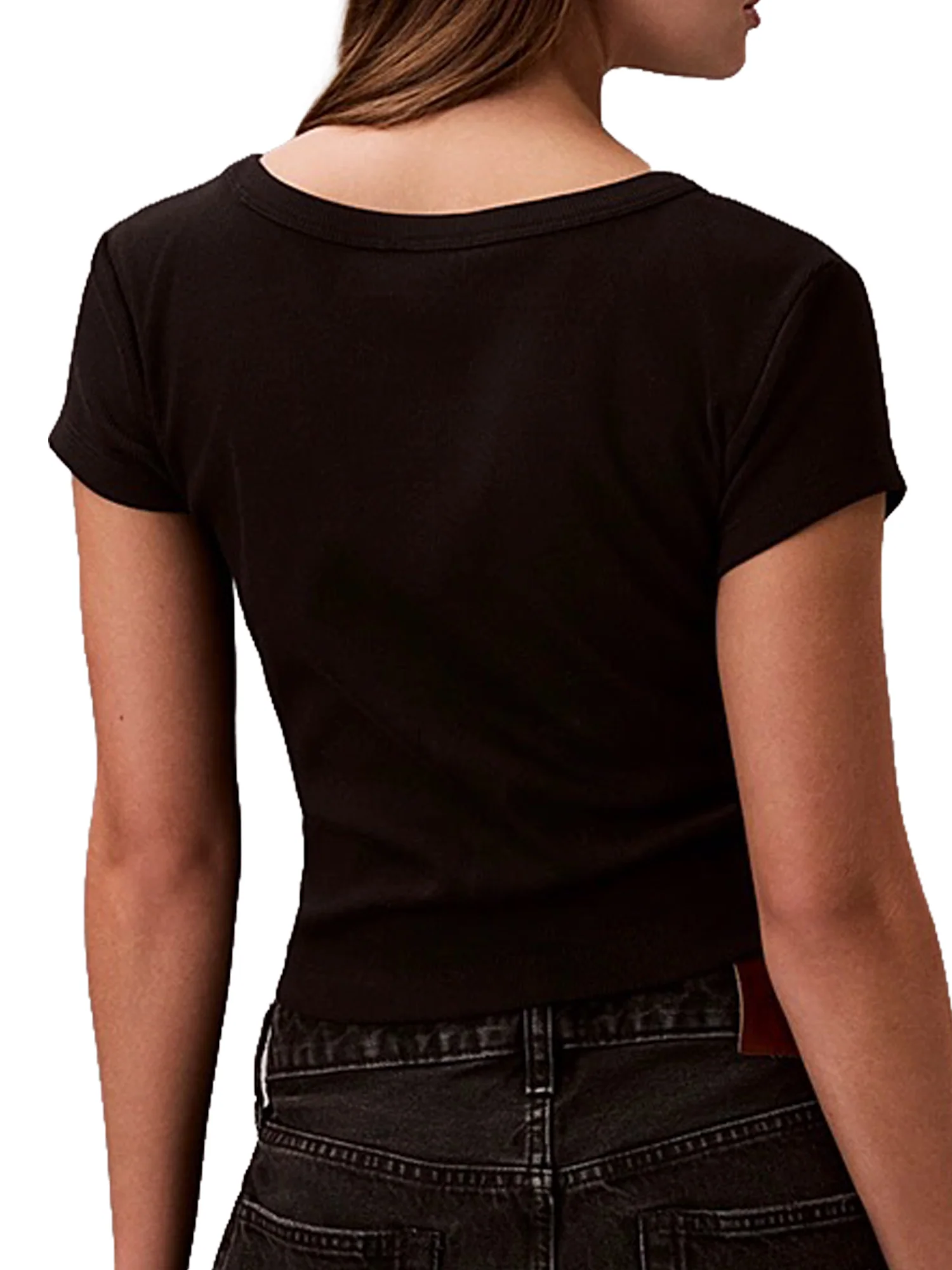 T-Shirt Calvin Klein Donna con etichetta Logo Baby Nero - Image 2