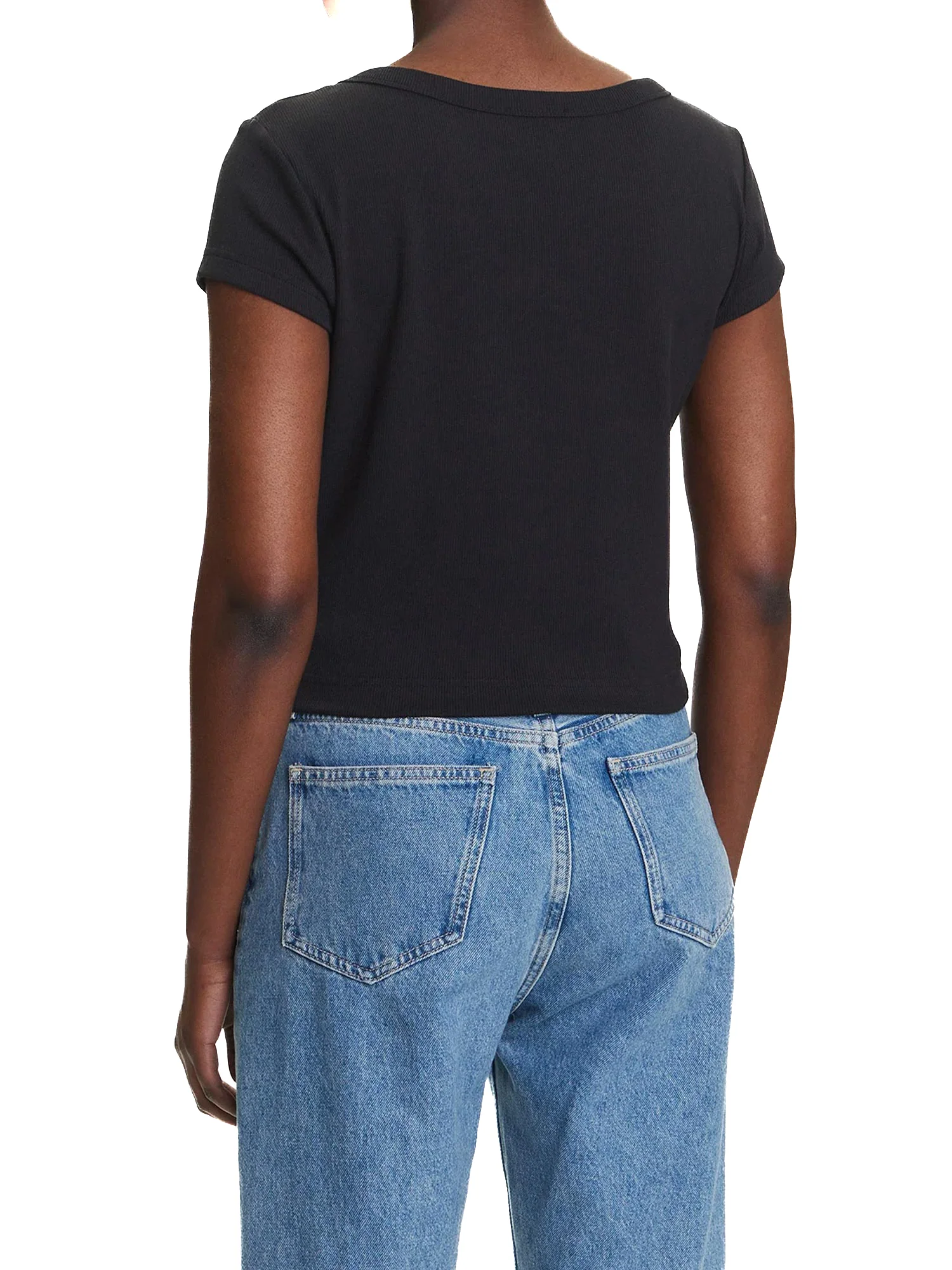 T-shirt Calvin Klein cropped a costine nero - Image 2