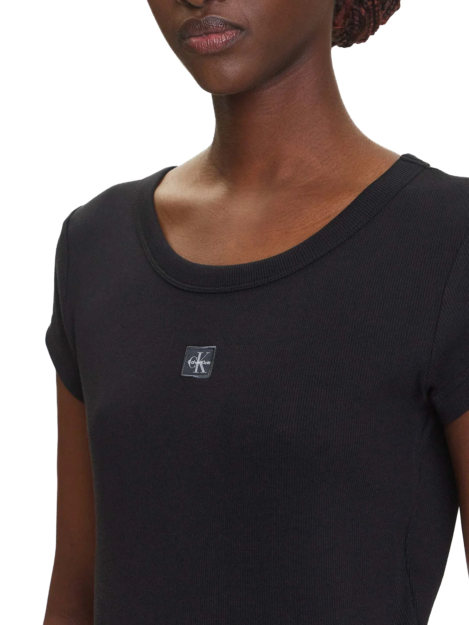 T-shirt Calvin Klein cropped a costine nero - Image 3