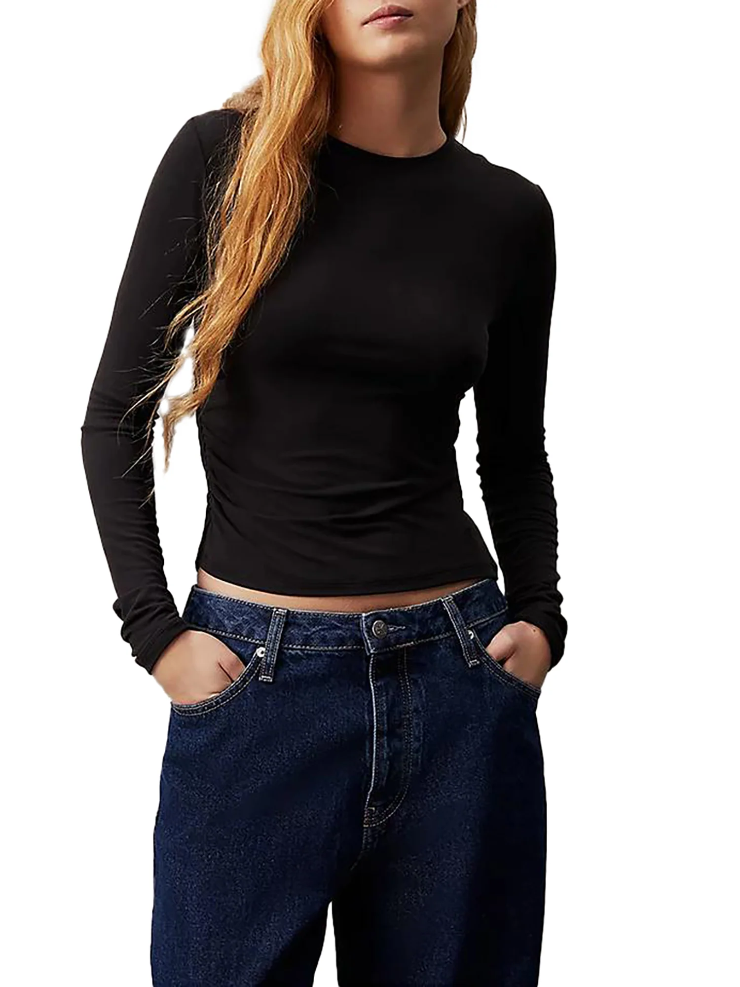 T-shirt minimal a maniche lunghe slim nero