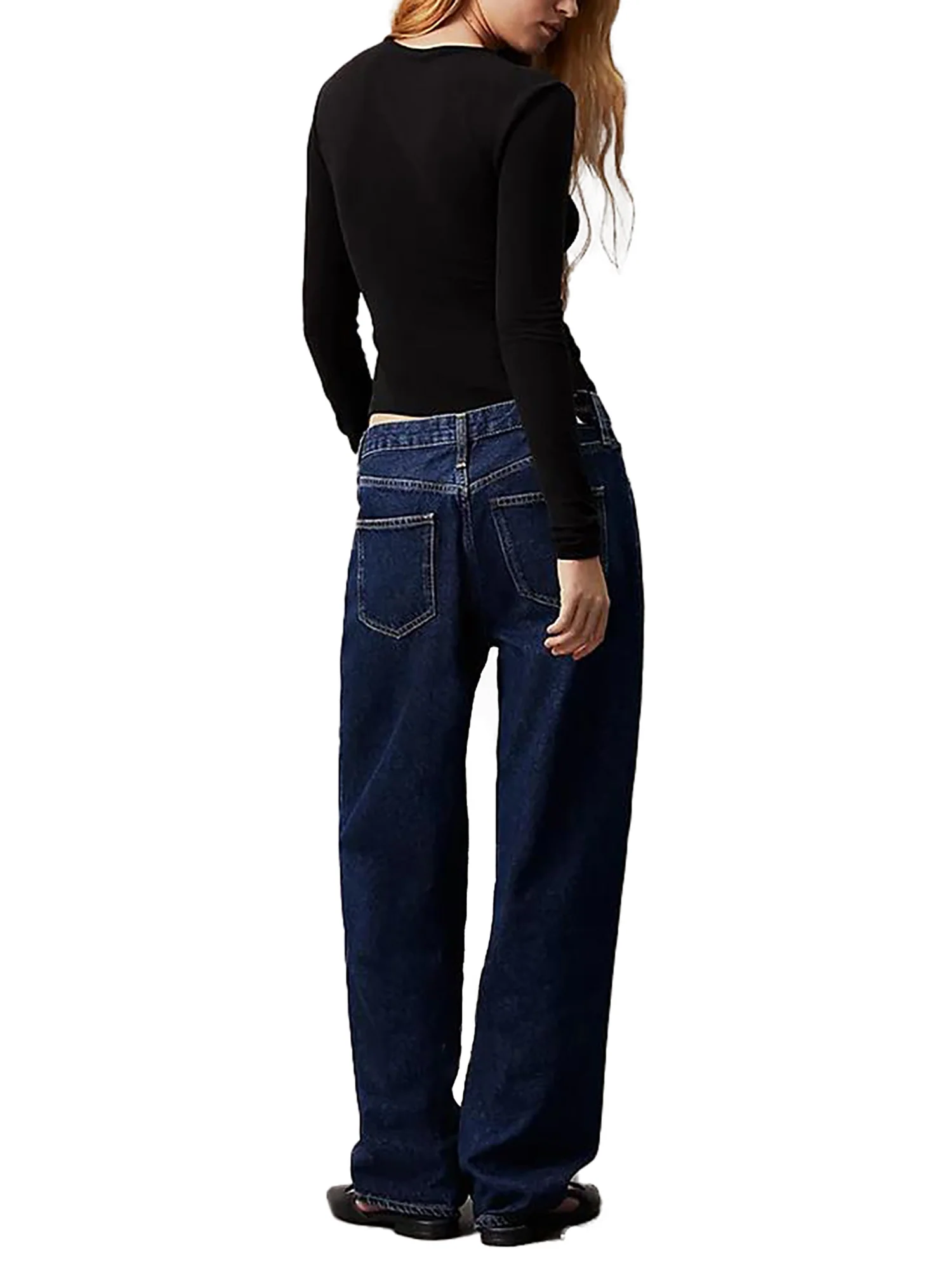 T-shirt minimal a maniche lunghe slim nero - Image 2