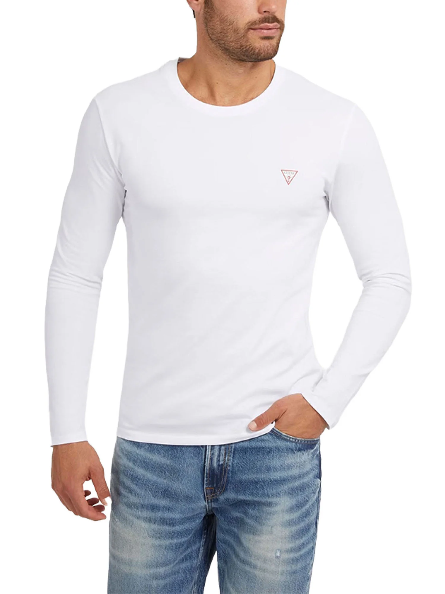 T-shirt Guess Uomo manica lunga core 
 bianco