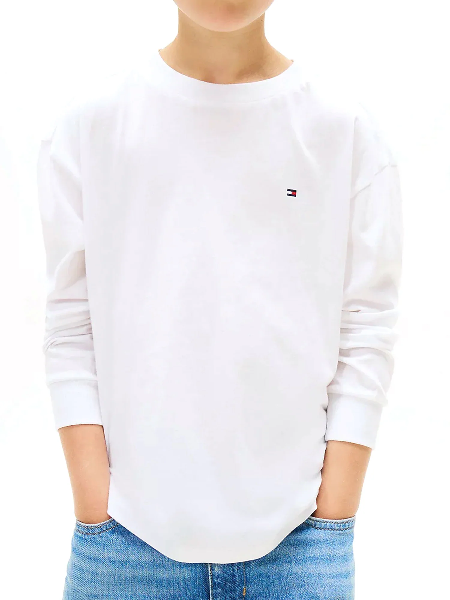 T-shirt manica lunga Tommy Hilfiger ragazzo in jersey essential bianco - Image 2